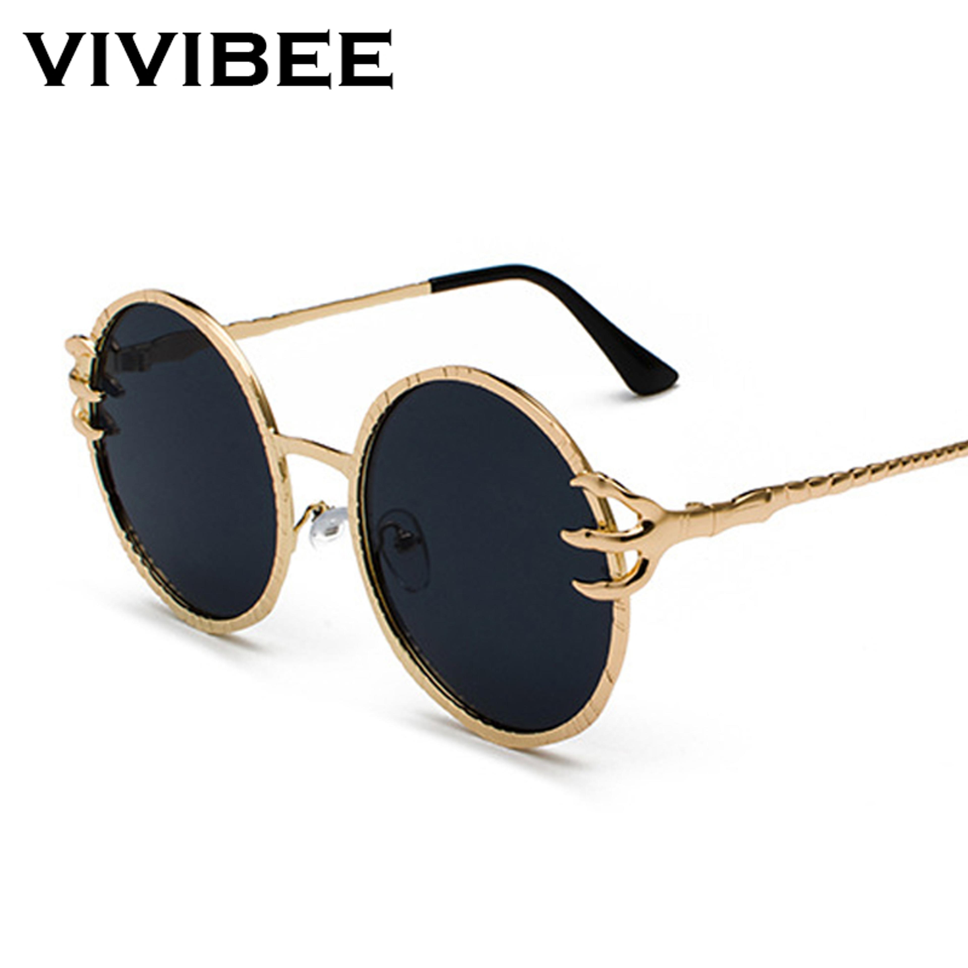 gothic sunglasses skull claw round sunglasses with gold metal frame for women