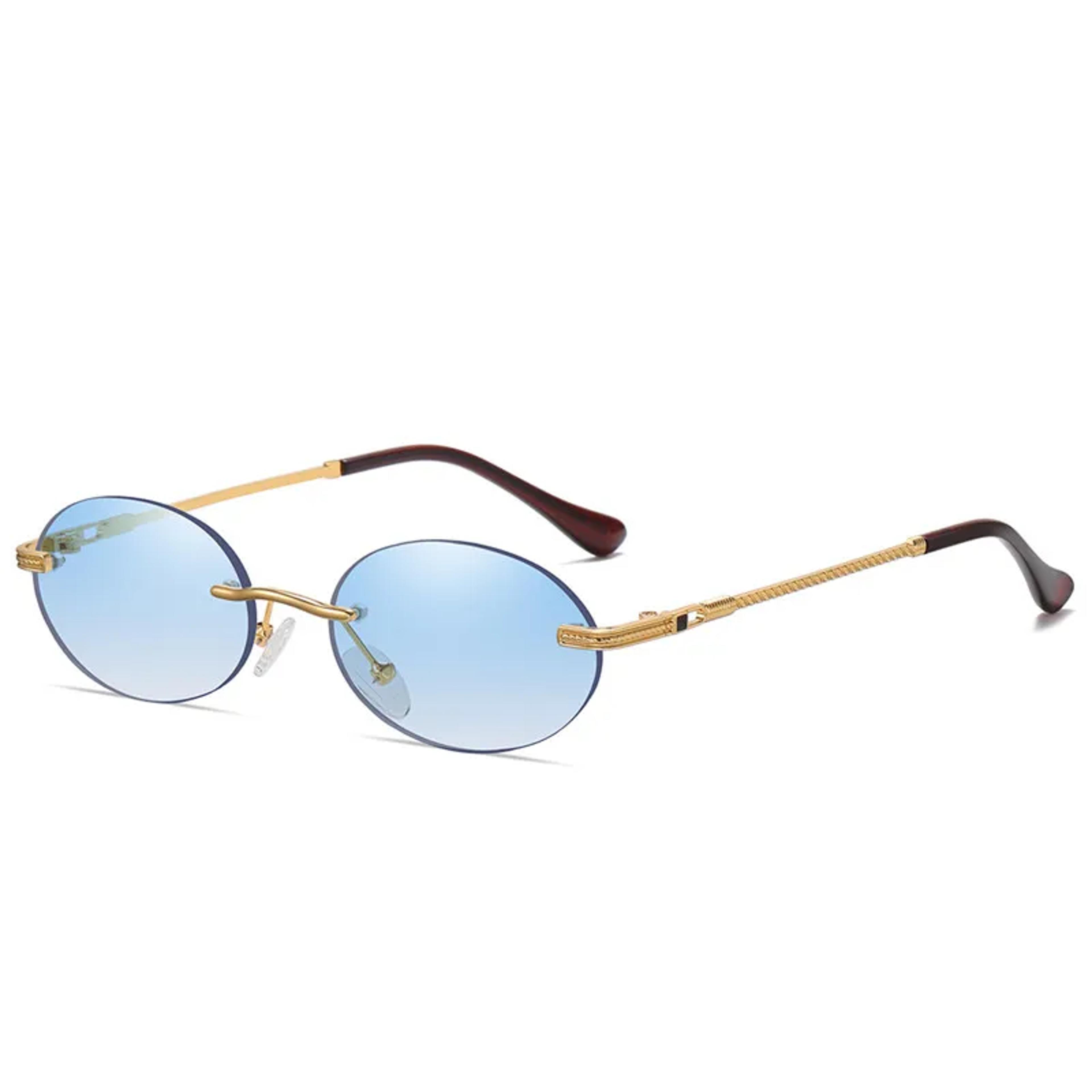 retro oval rimless sunglasses with uv blue mirror lenses for men & women