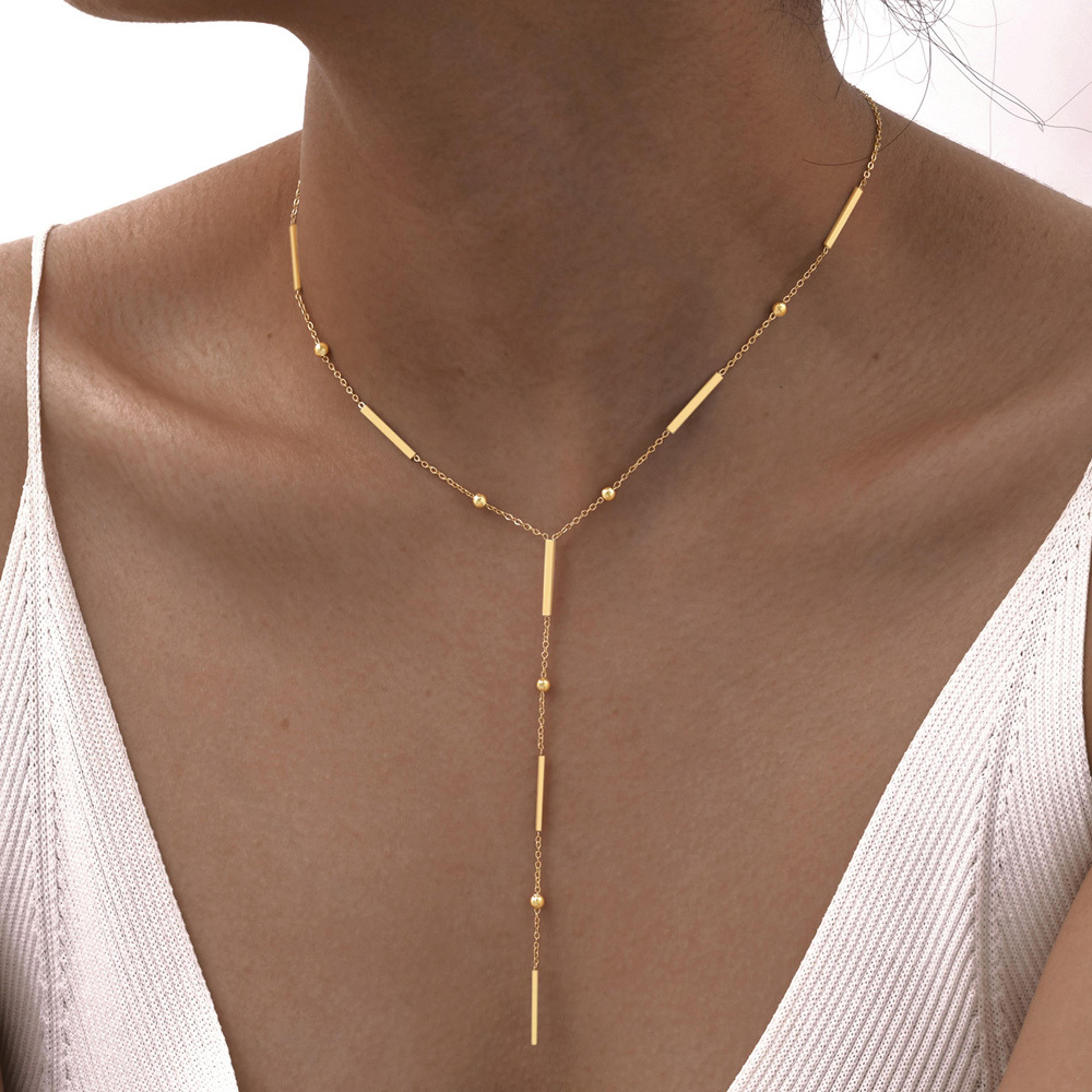 elegant y necklace minimalist drop bar lariat necklace with beaded chain for women
