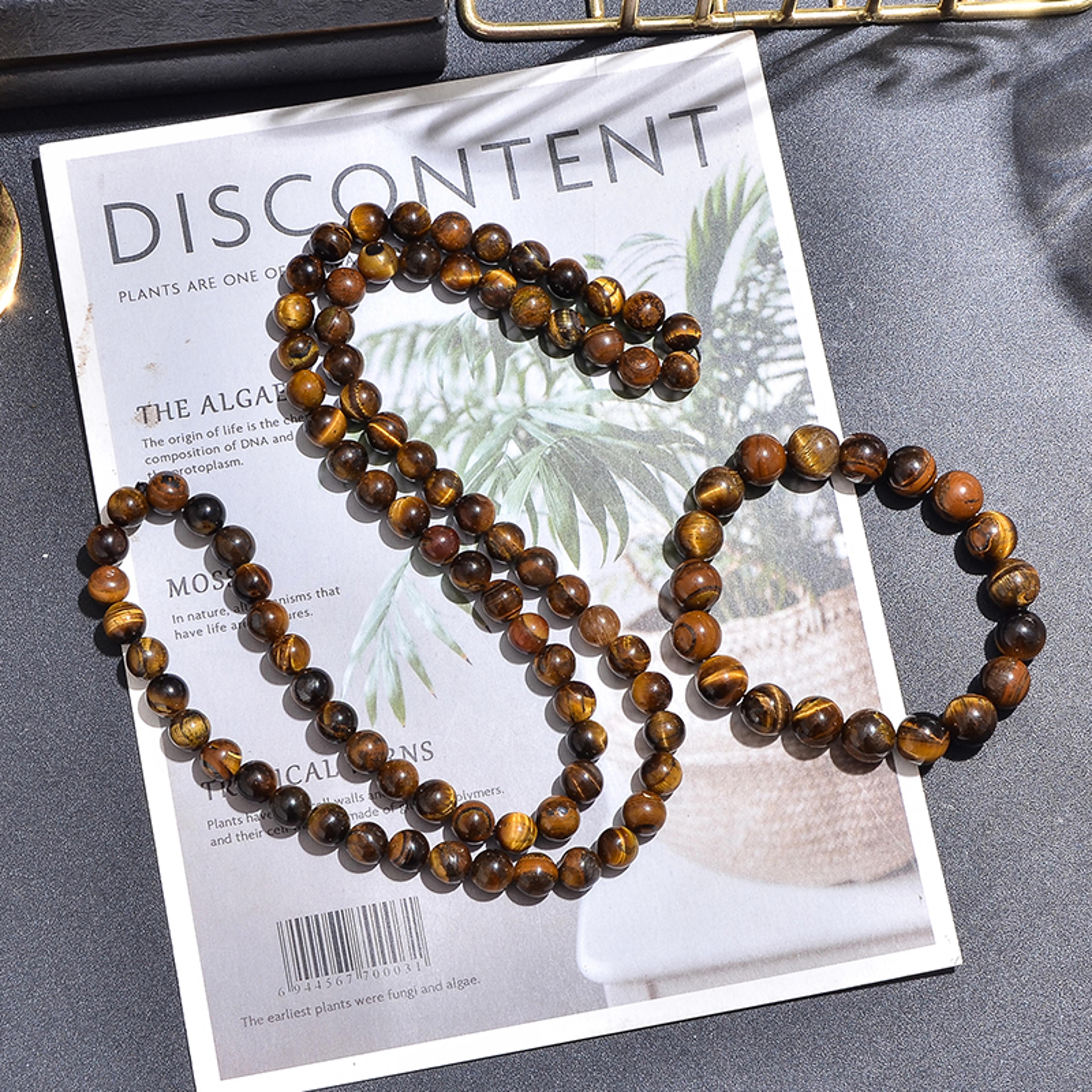 tiger eye necklace & bracelet set 8mm natural beaded crystal jewelry for men & women
