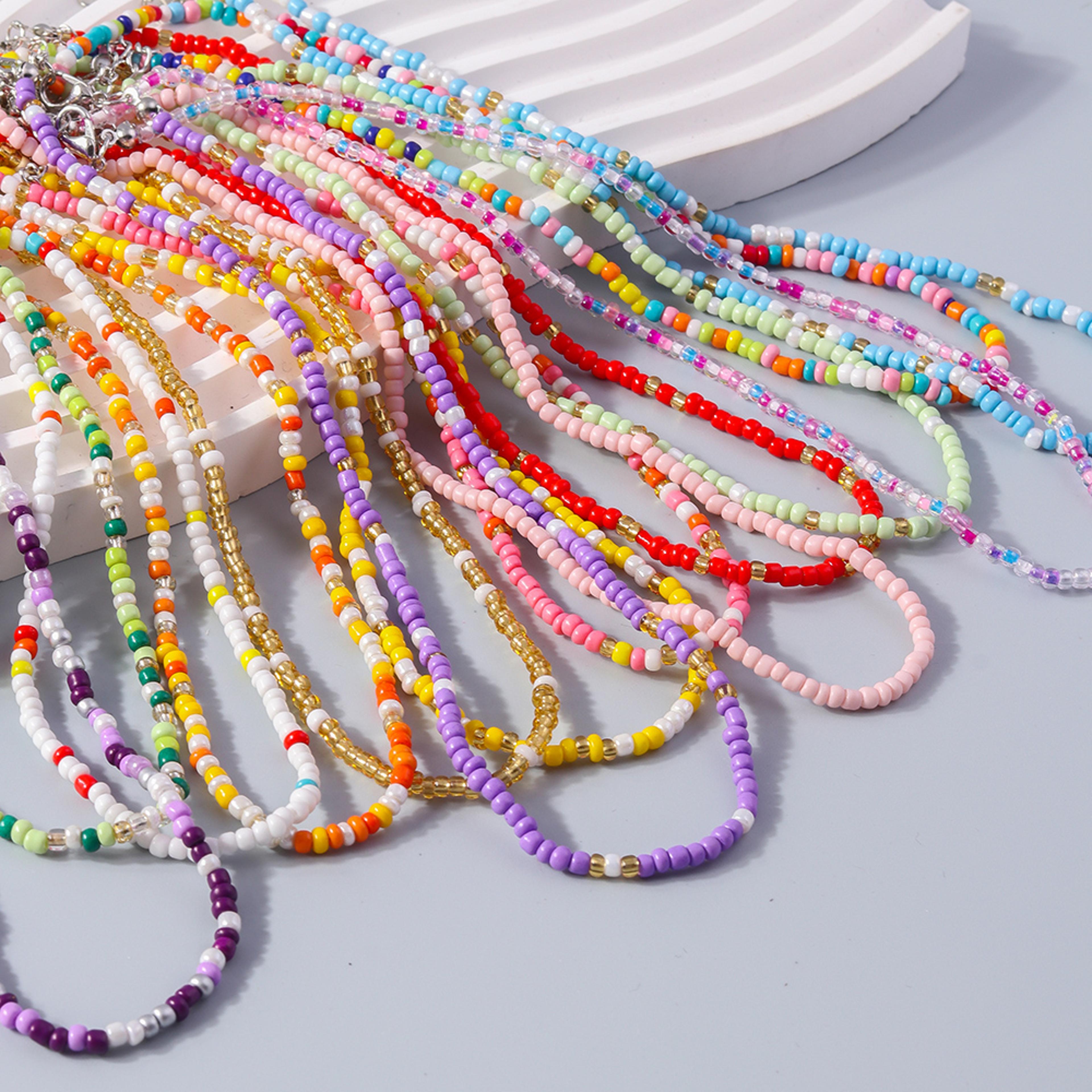 flower beaded friendship necklace colorful seed bead summer jewelry for women & kids