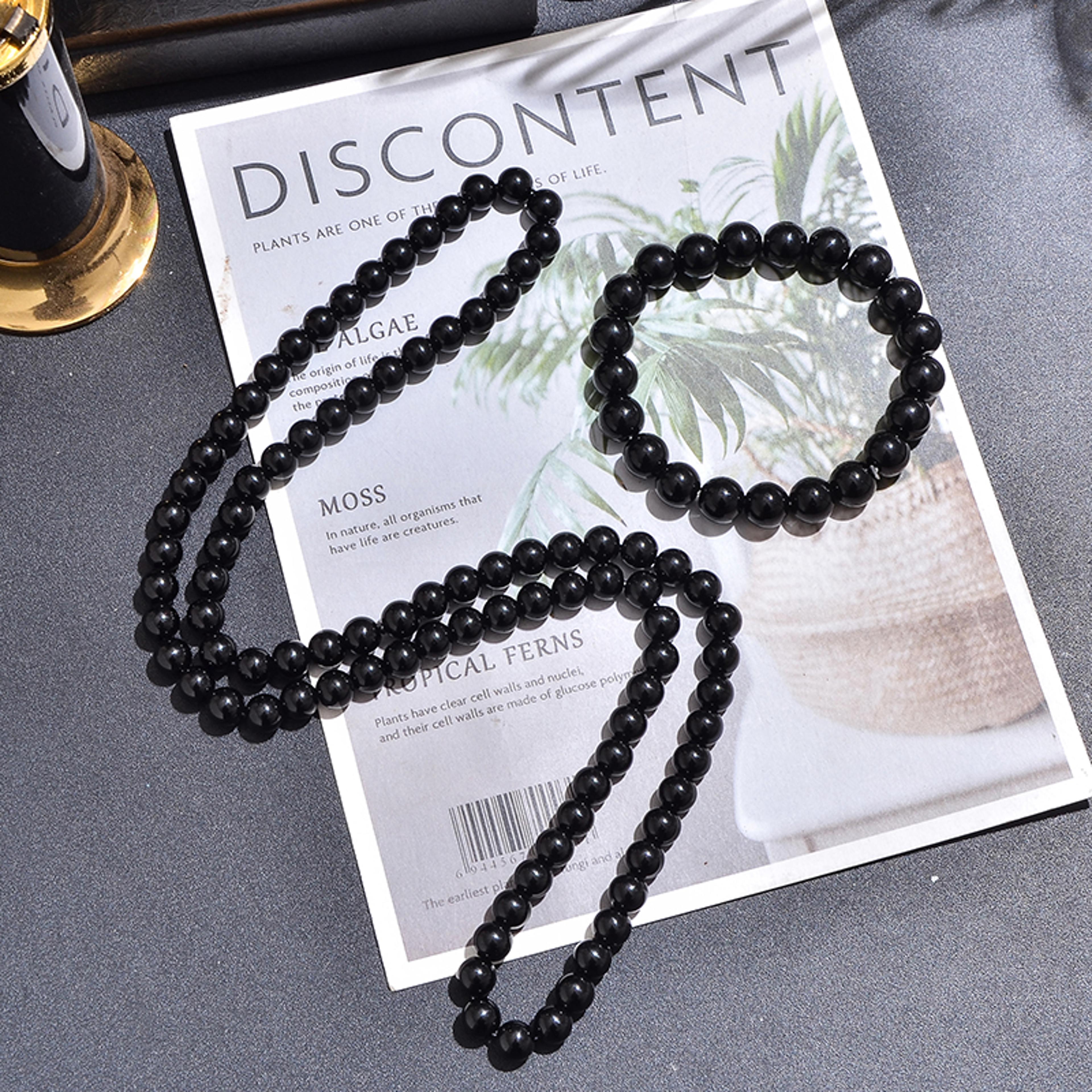 black onyx necklace & beaded bracelet set unisex long choker jewelry