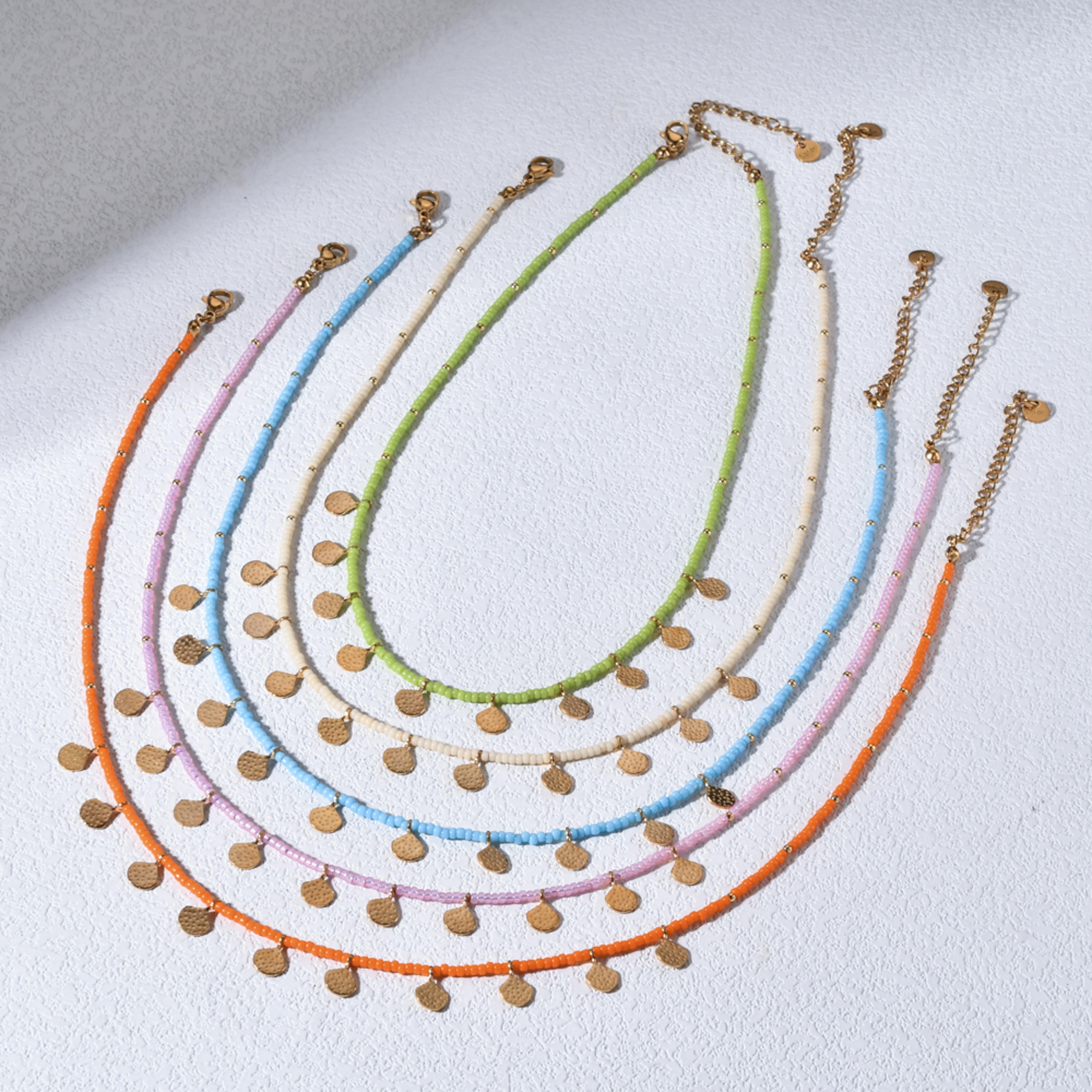 beaded stainless steel necklace with rainbow charm handmade bohemian choker