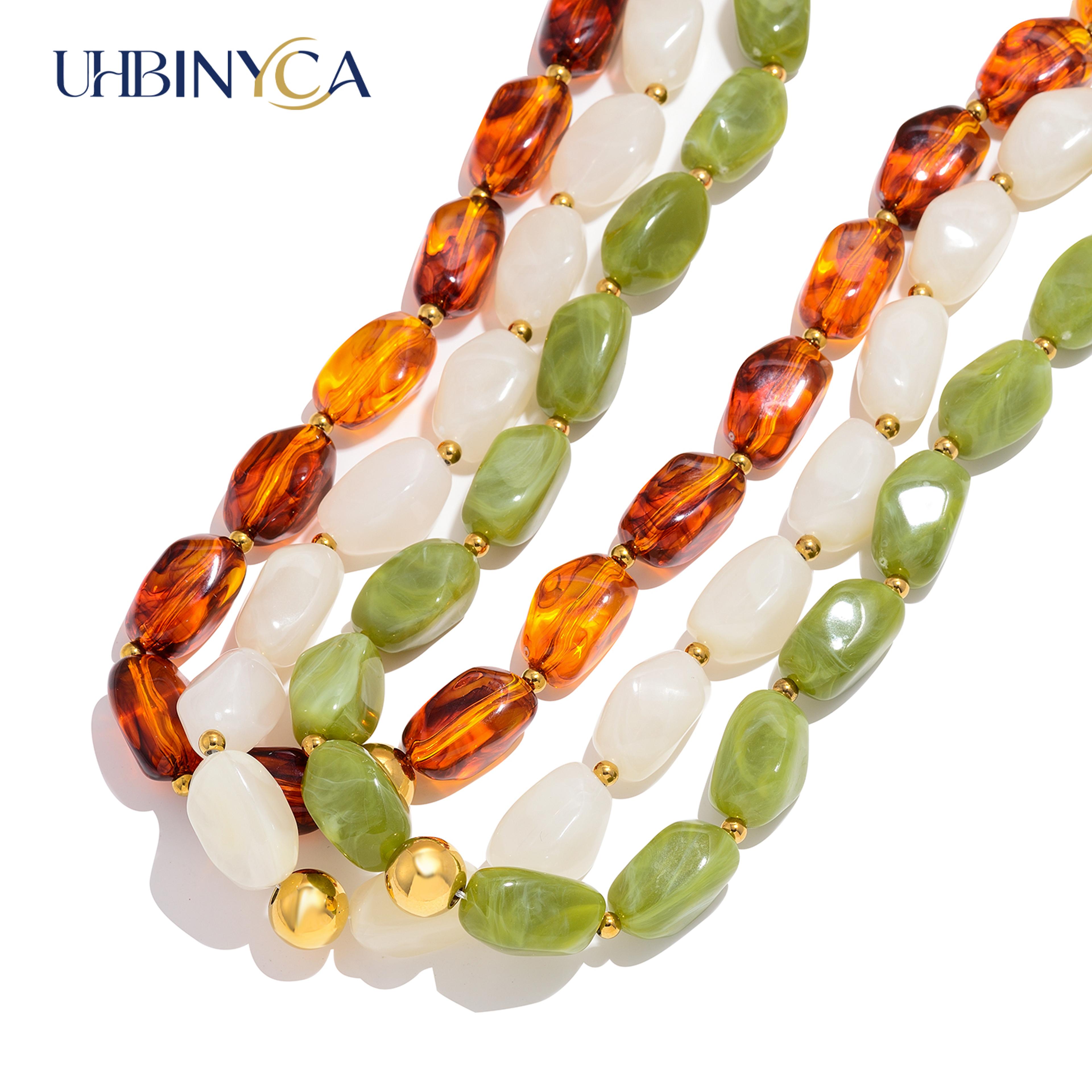 handmade acrylic bead statement necklace for women with stainless steel chain