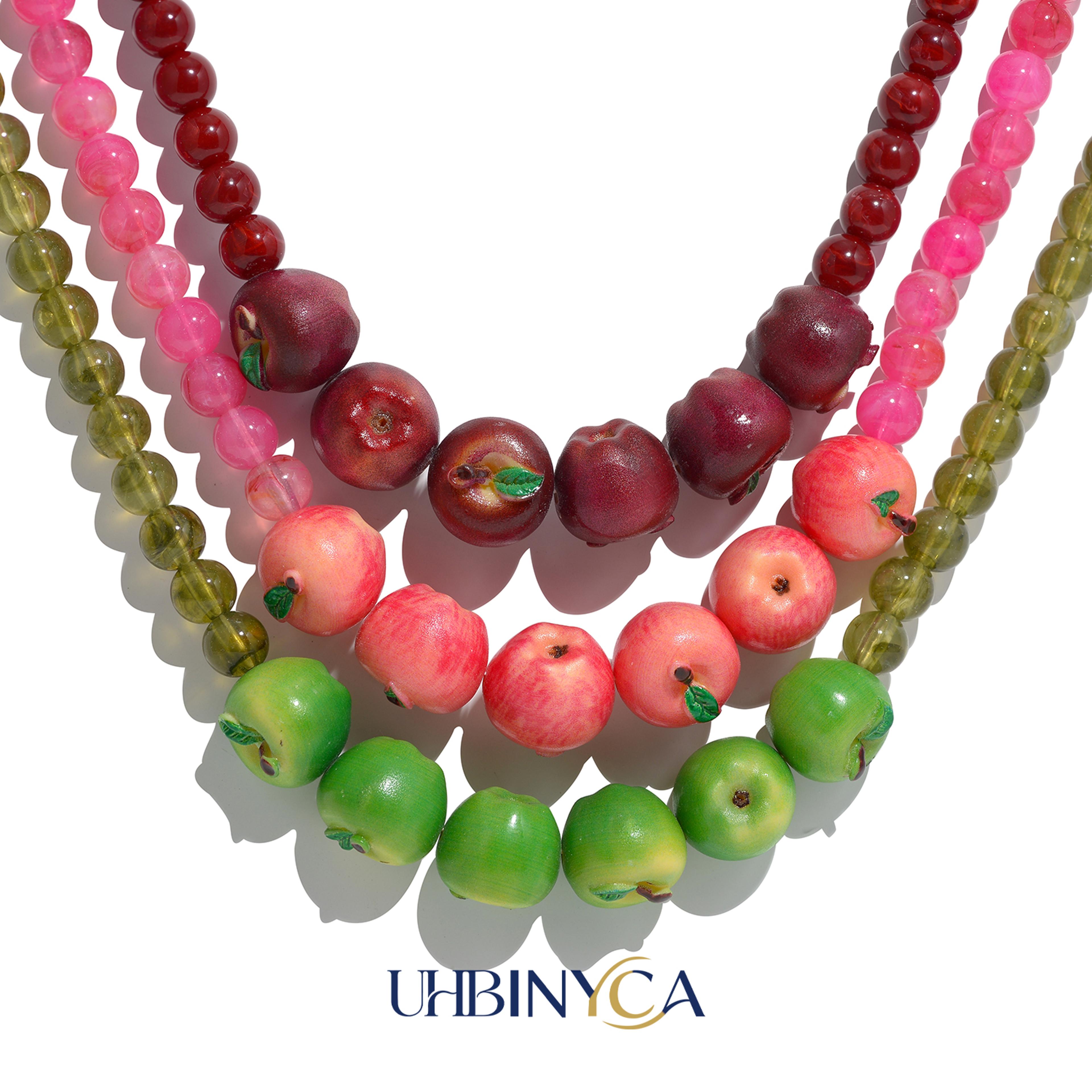 handmade boho beaded necklace with colorful fruit beads summer statement necklace for women