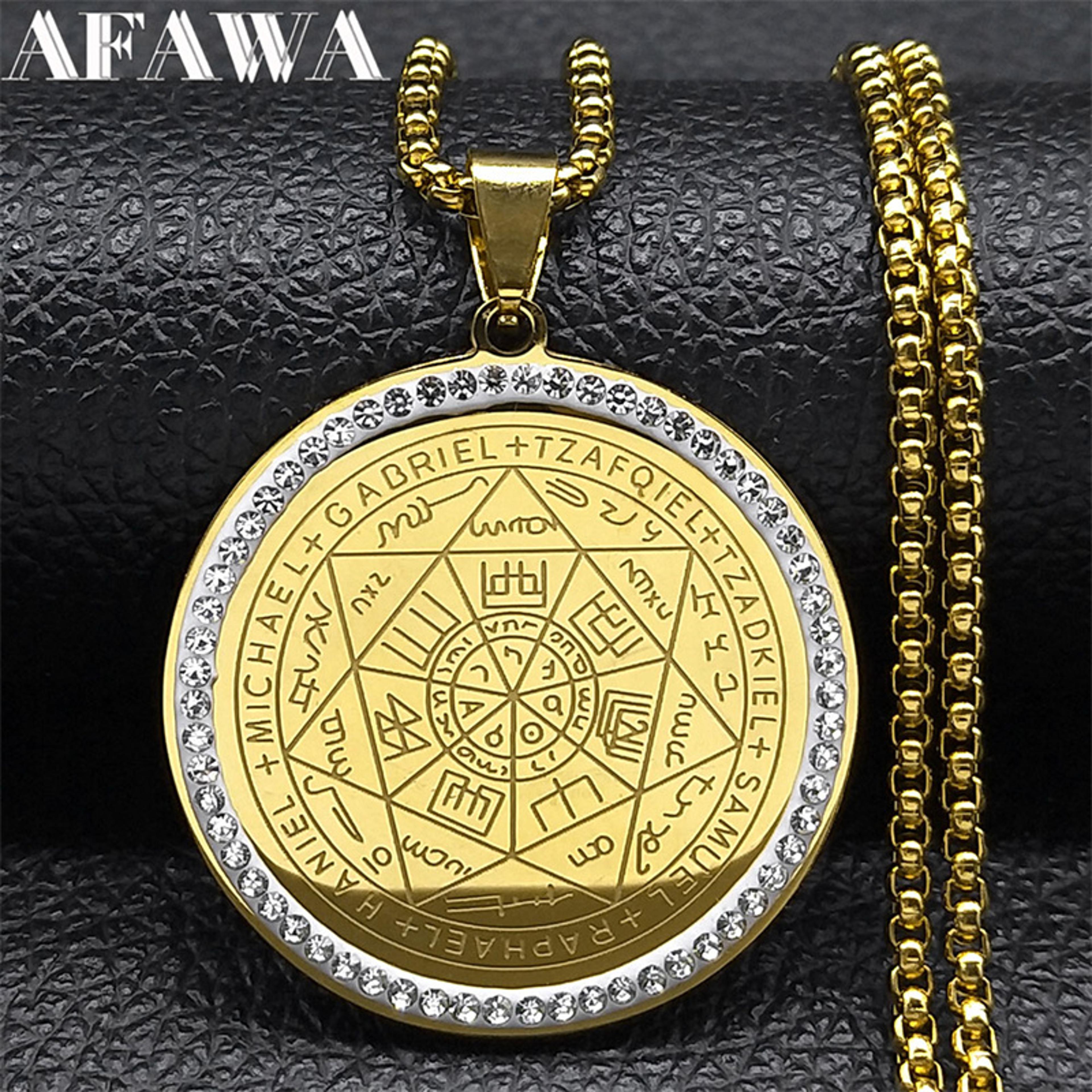 seven archangels necklace with seal of solomon stainless steel protection pendant