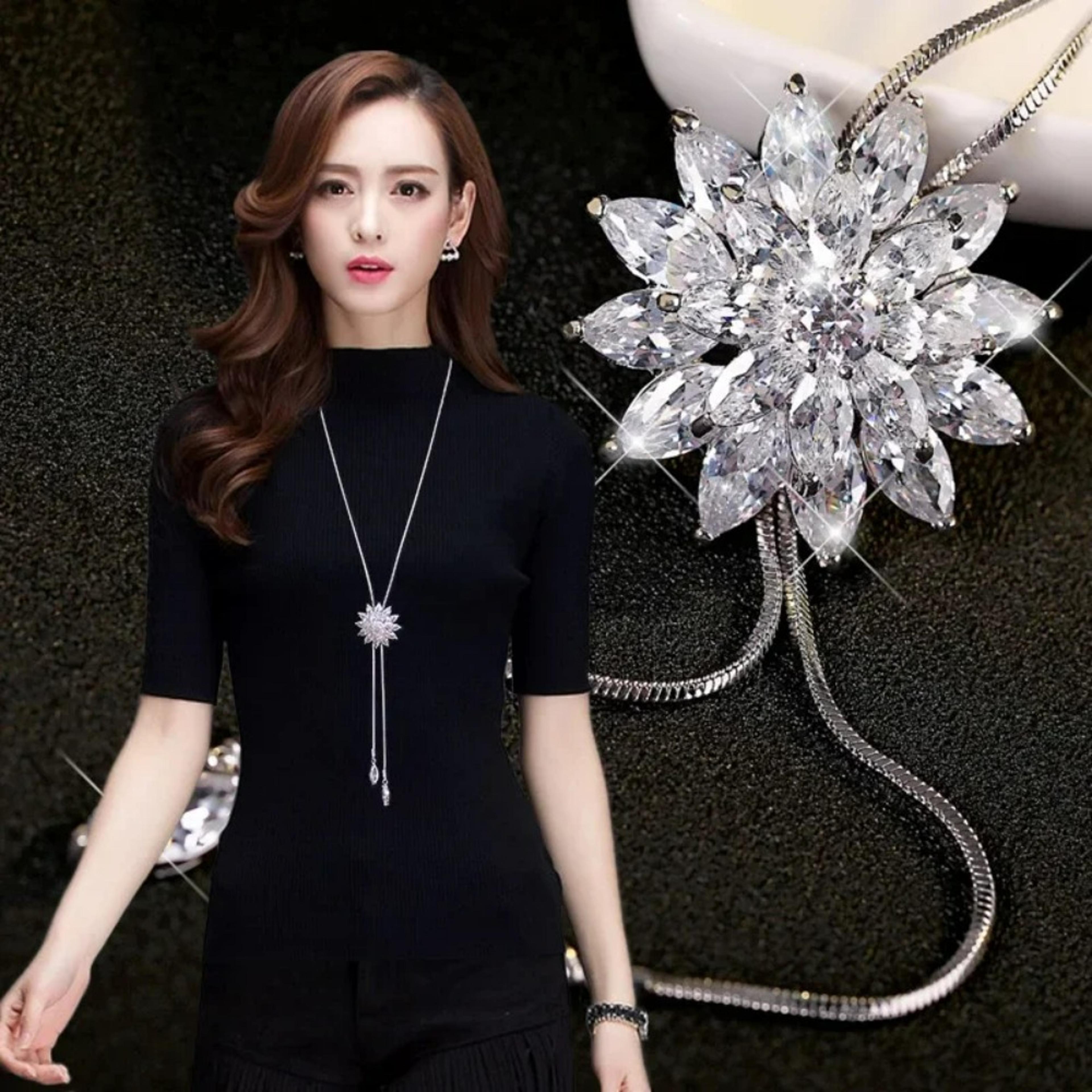 elegant pearl choker necklace with long silver chain pendant for women