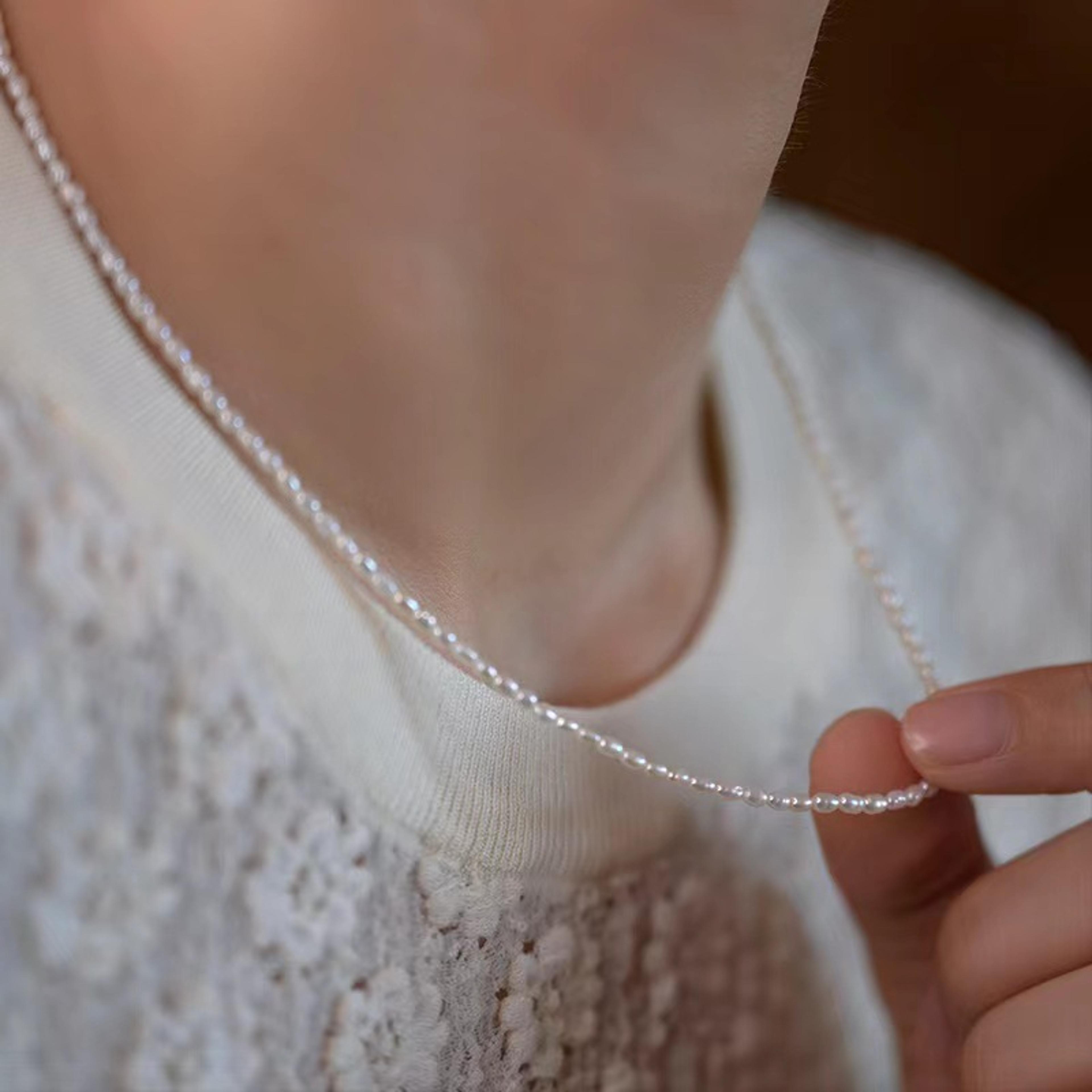 elegant freshwater pearl necklace in sterling silver rice pearl choker for women