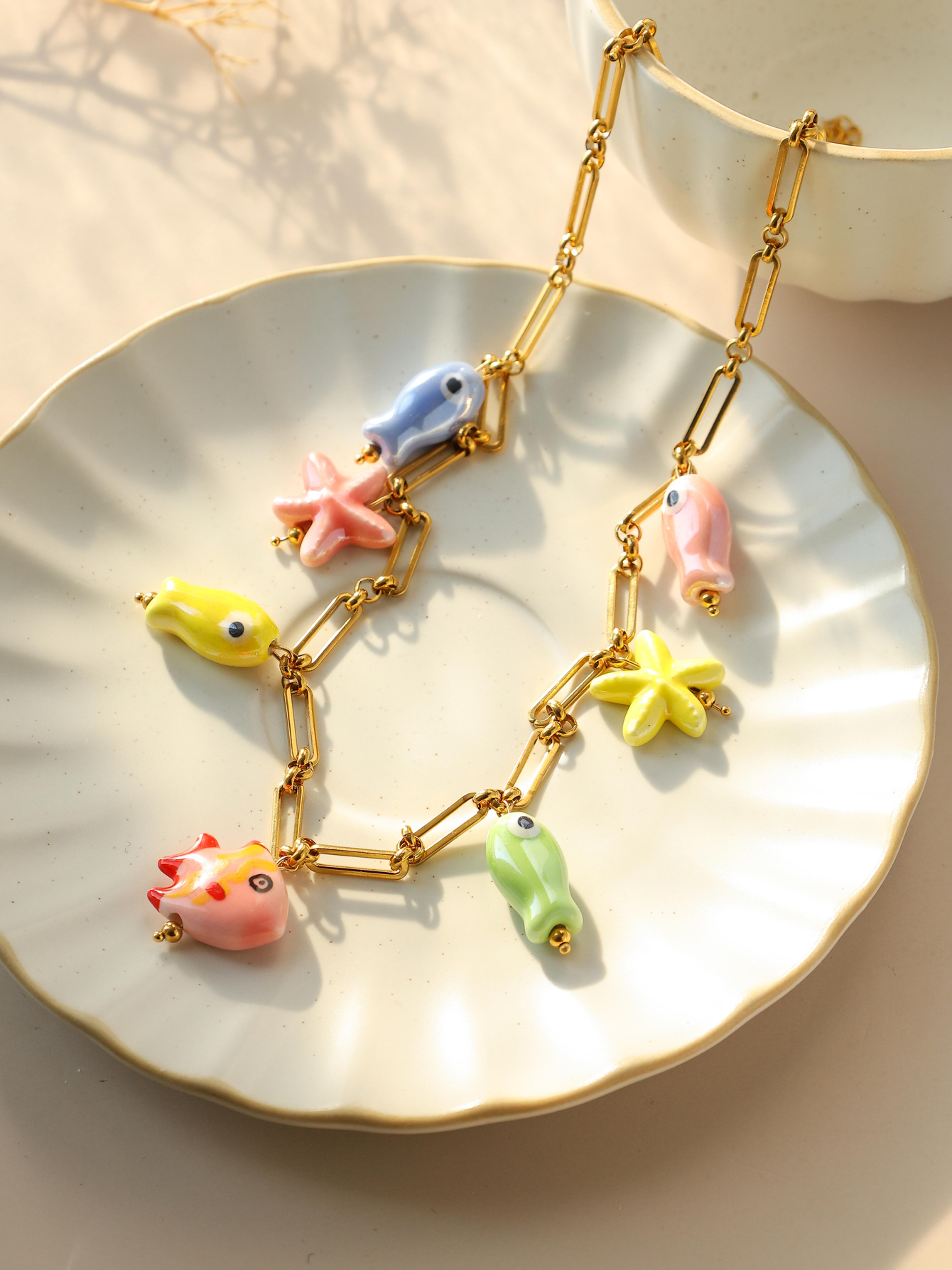 ocean charm starfish necklace stainless steel necklace for women, waterproof beach jewelry