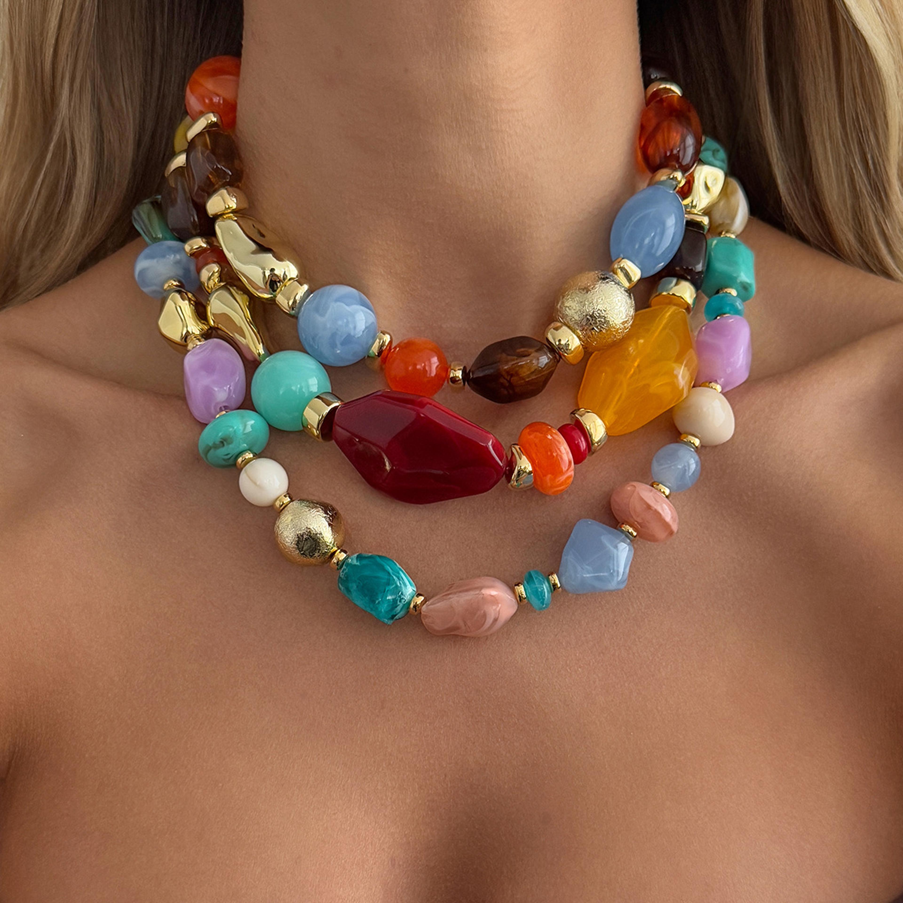 colorful acrylic resin statement choker necklace for women adjustable vintage beaded jewelry