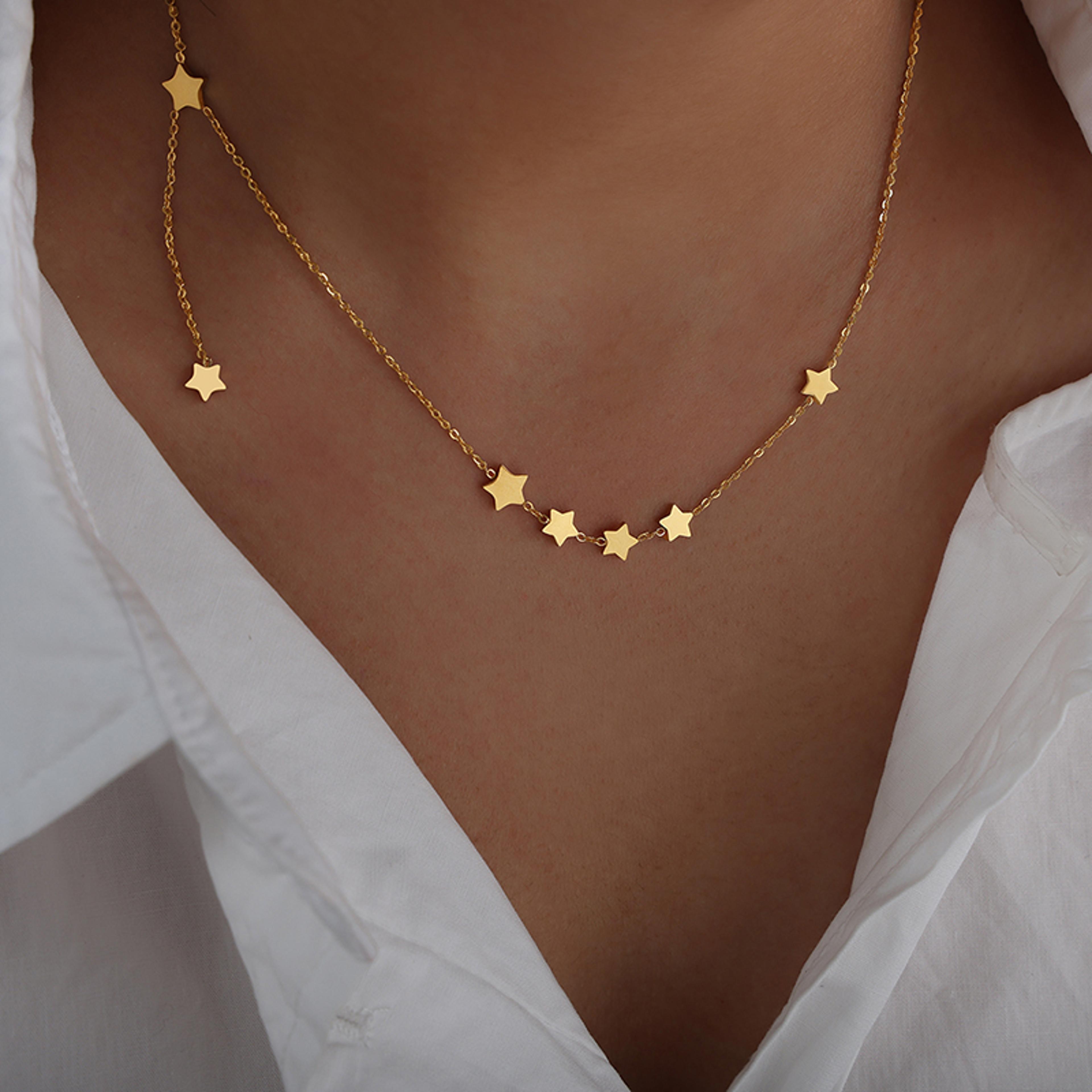 celestial star charm necklace in gold plated stainless steel for women