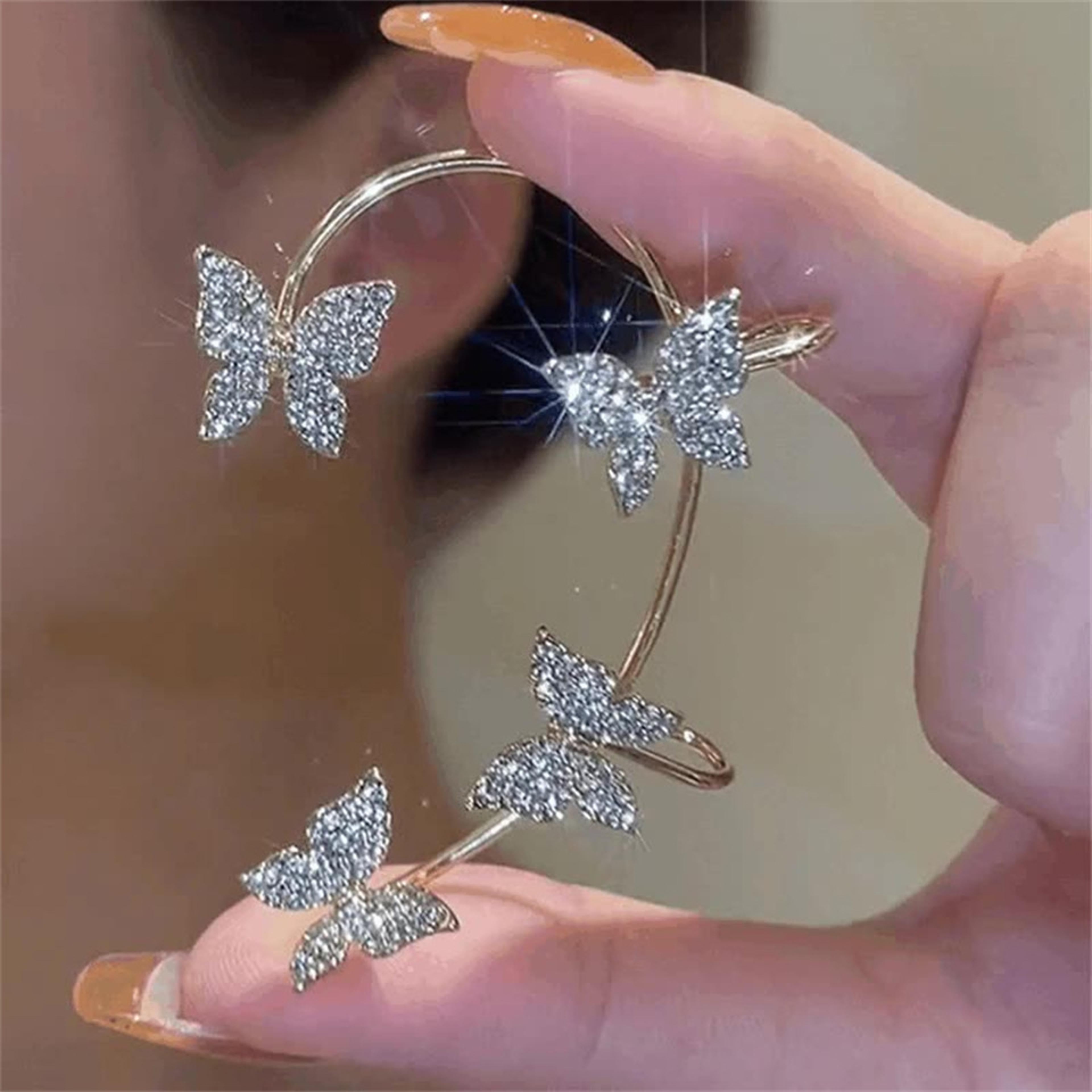 butterfly ear cuff clip on earrings with cubic zirconia no piercing statement jewelry for women