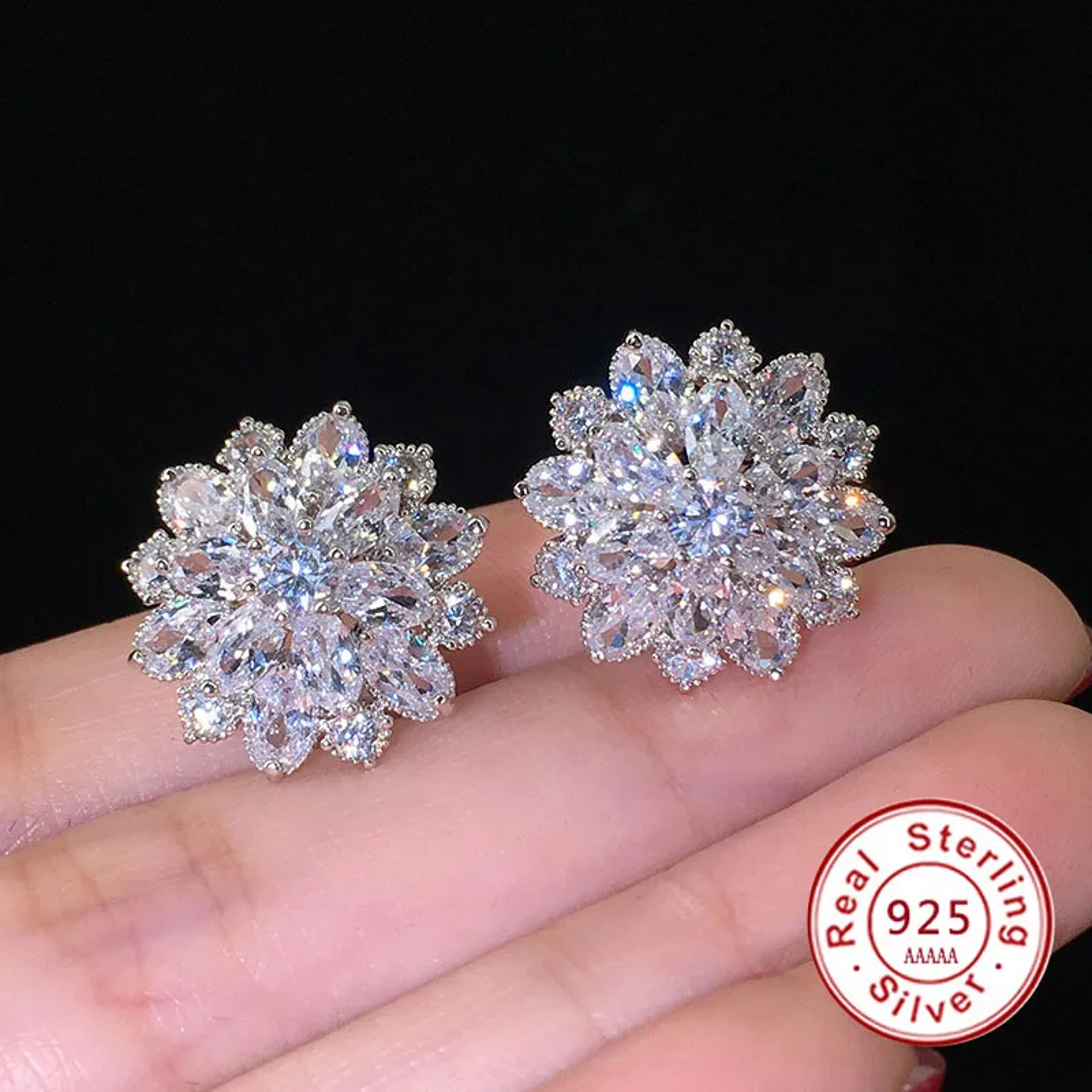 sparkling sterling silver earrings cubic zirconia flower stud design for women