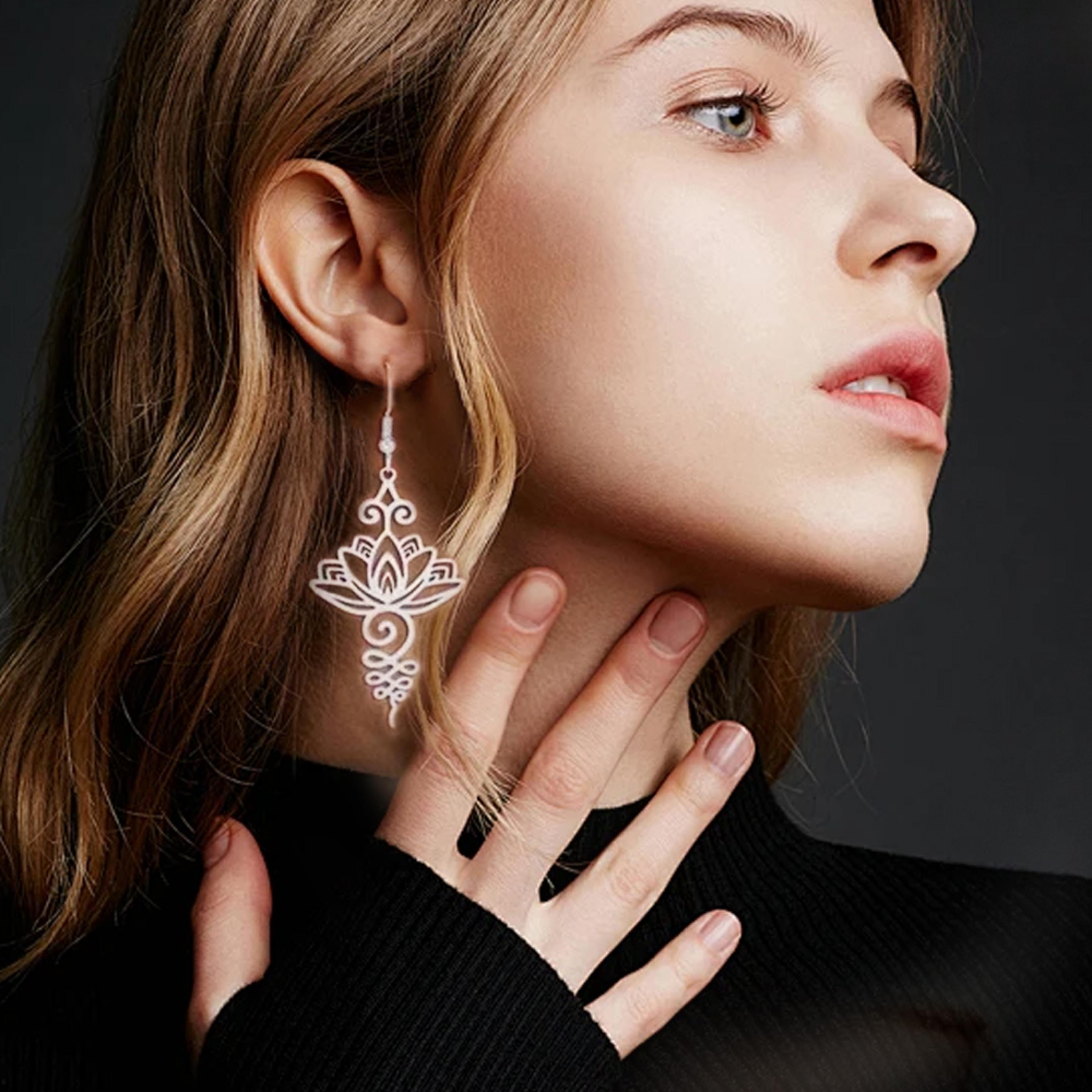 unalome earrings stainless steel lotus flower earrings for women