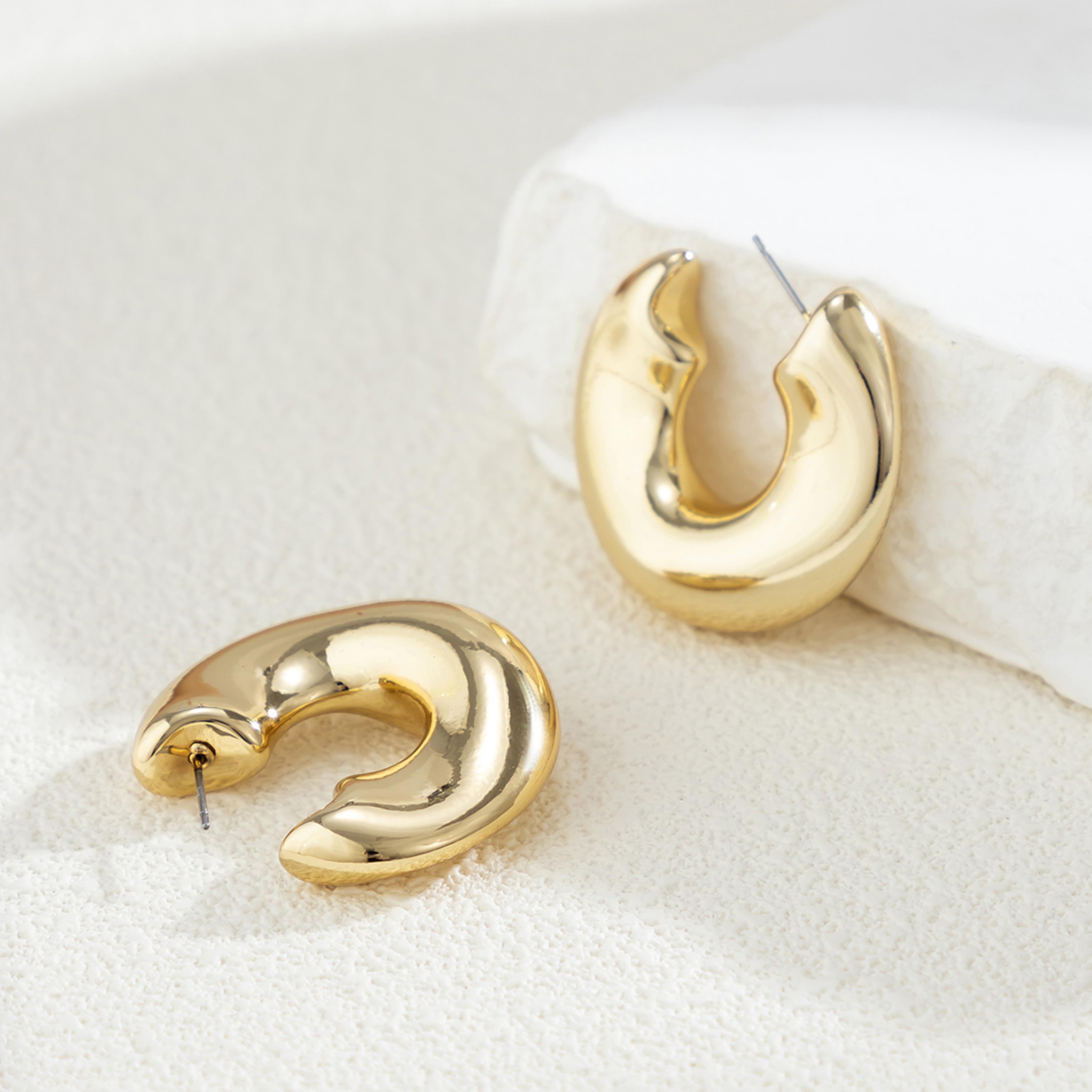 glossy irregular hoop earrings for women modern c shape hoop earrings with geometric design
