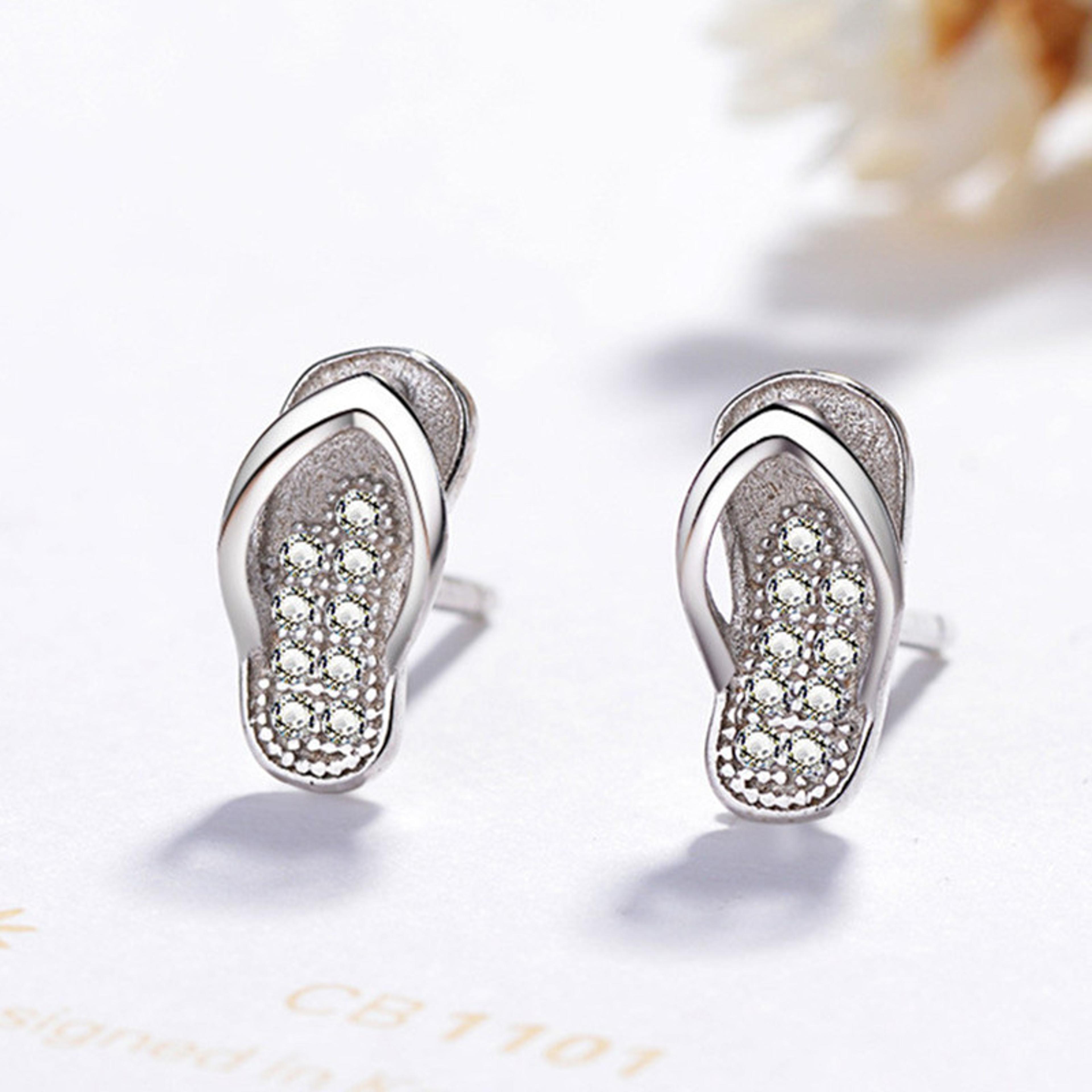 elegant sterling silver earrings with white zircon shoe stud design for women