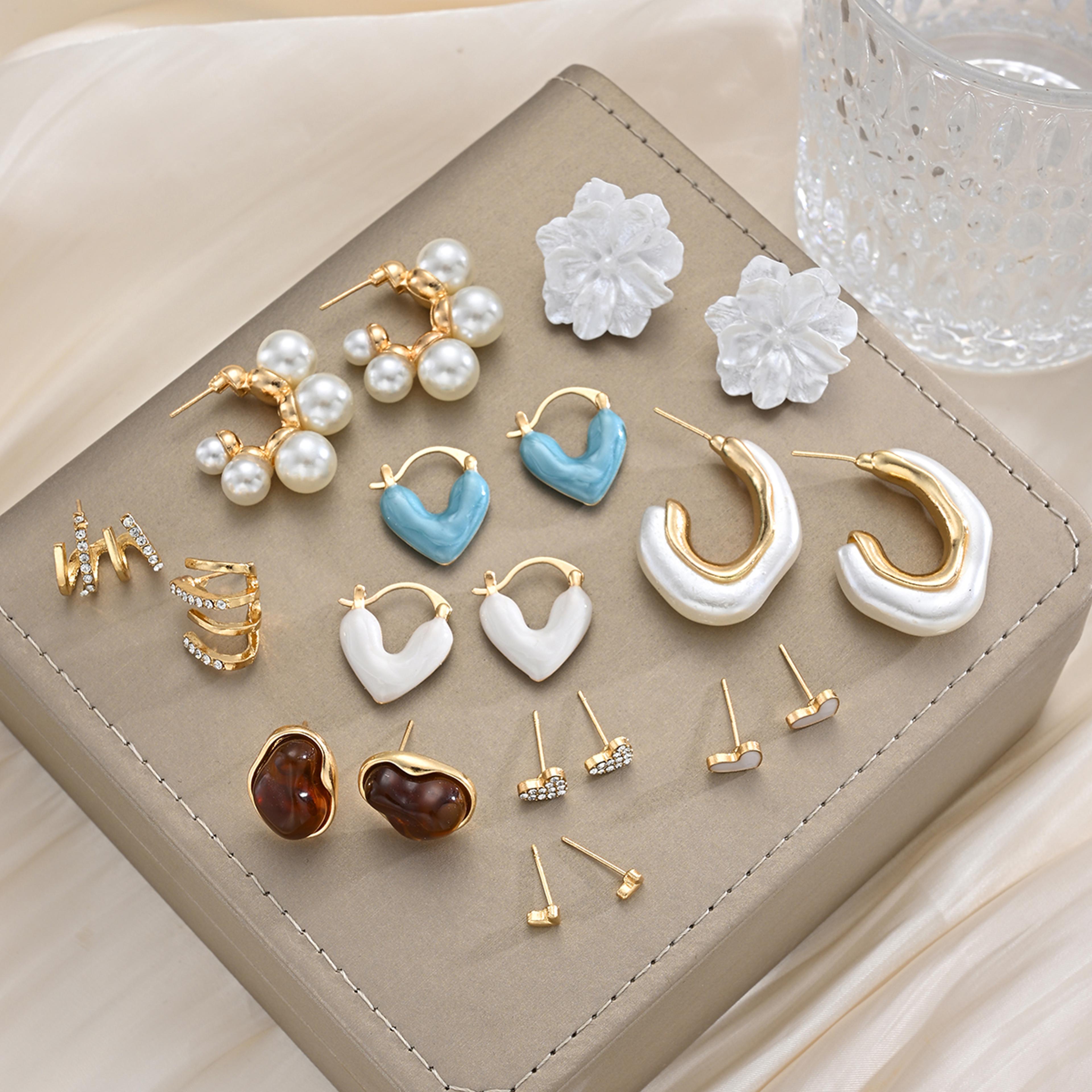 vintage earring set pair statement earrings collection with floral, heart & pearl designs