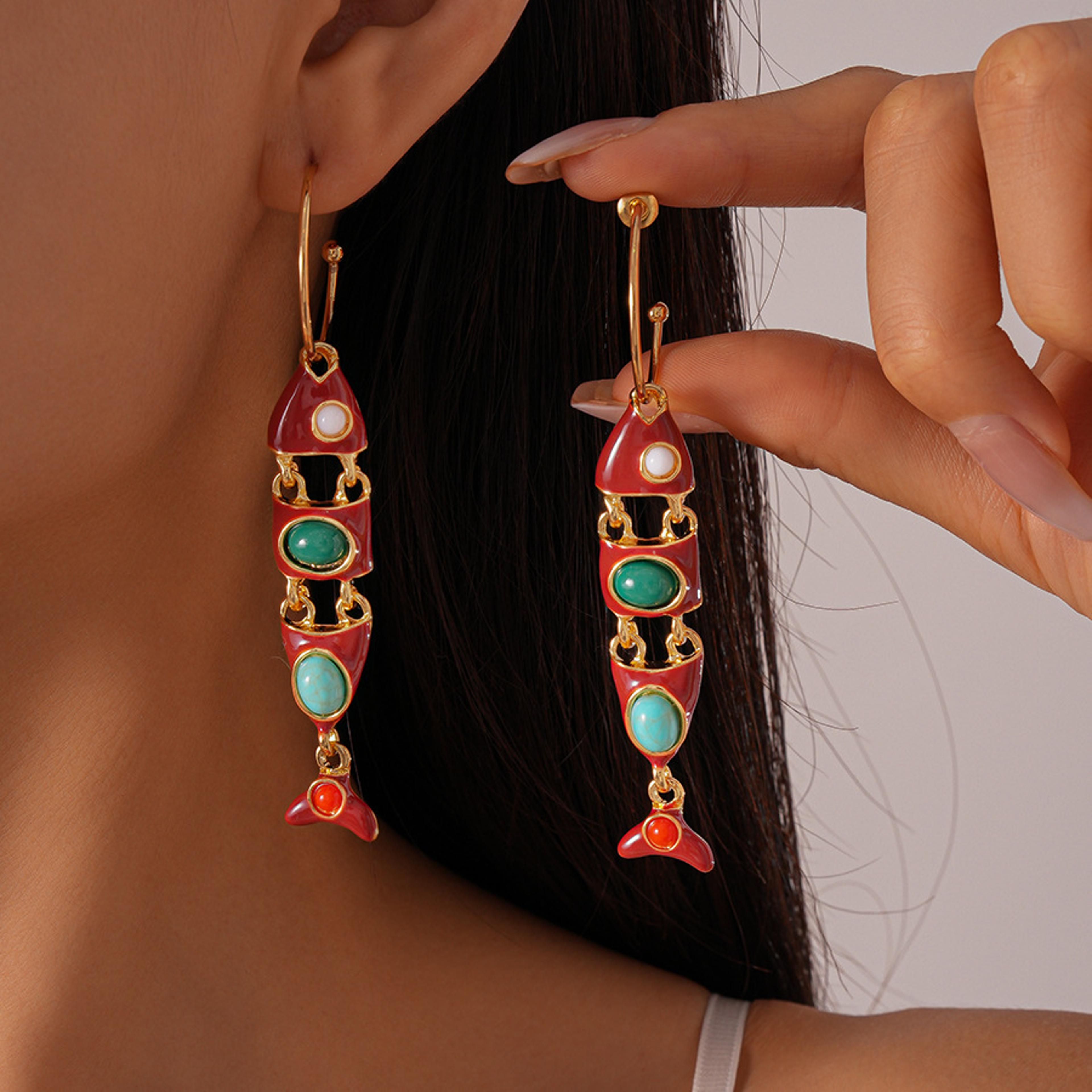 fish dangle earrings vintage tassel earrings for women