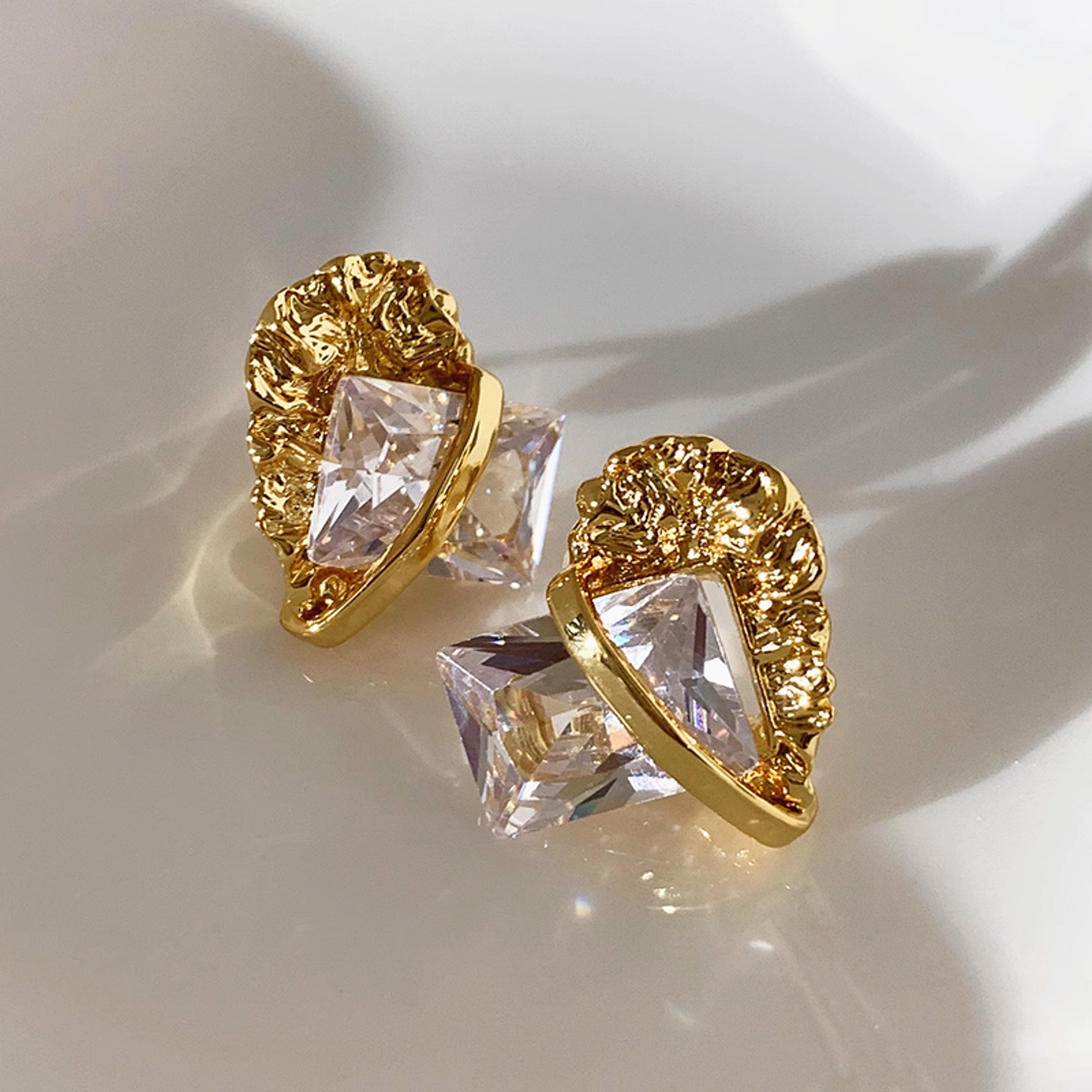geometric zircon irregular stud earrings for women gold plated rhinestone jewelry