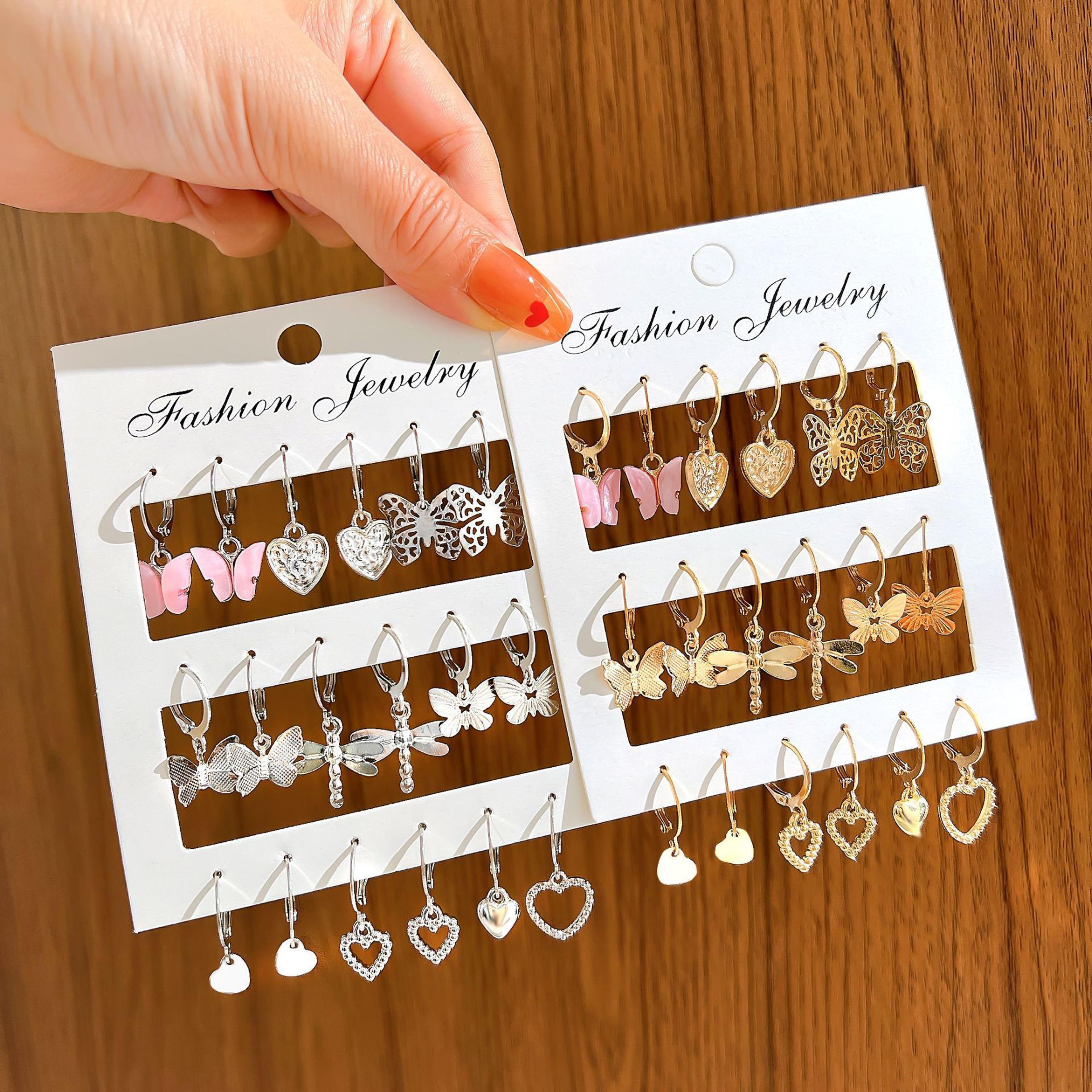 butterfly heart drop earrings set cute gold silver fashion earrings for women & girls