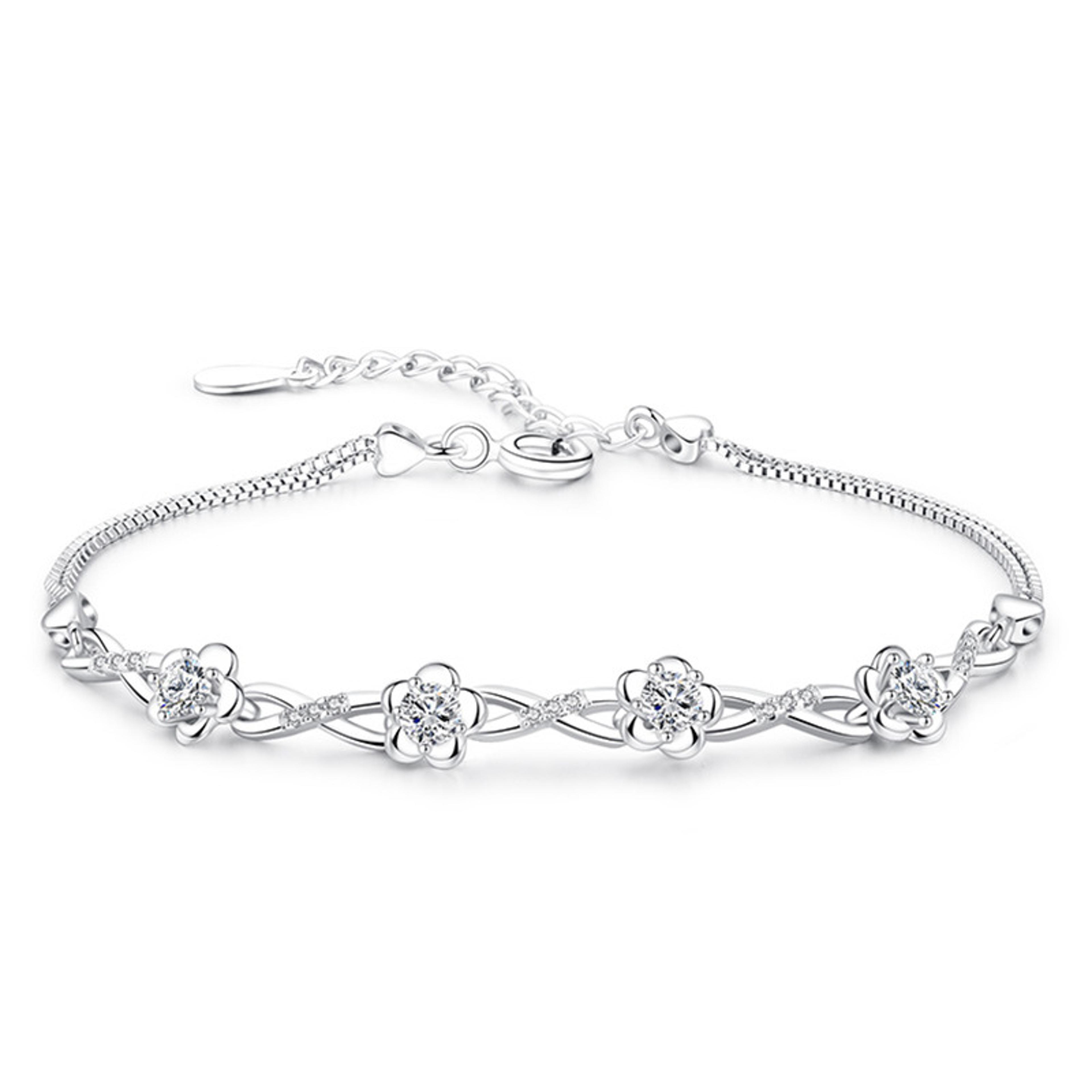 925 sterling silver plum blossom crystal flower bracelet adjustable silver bangle for women