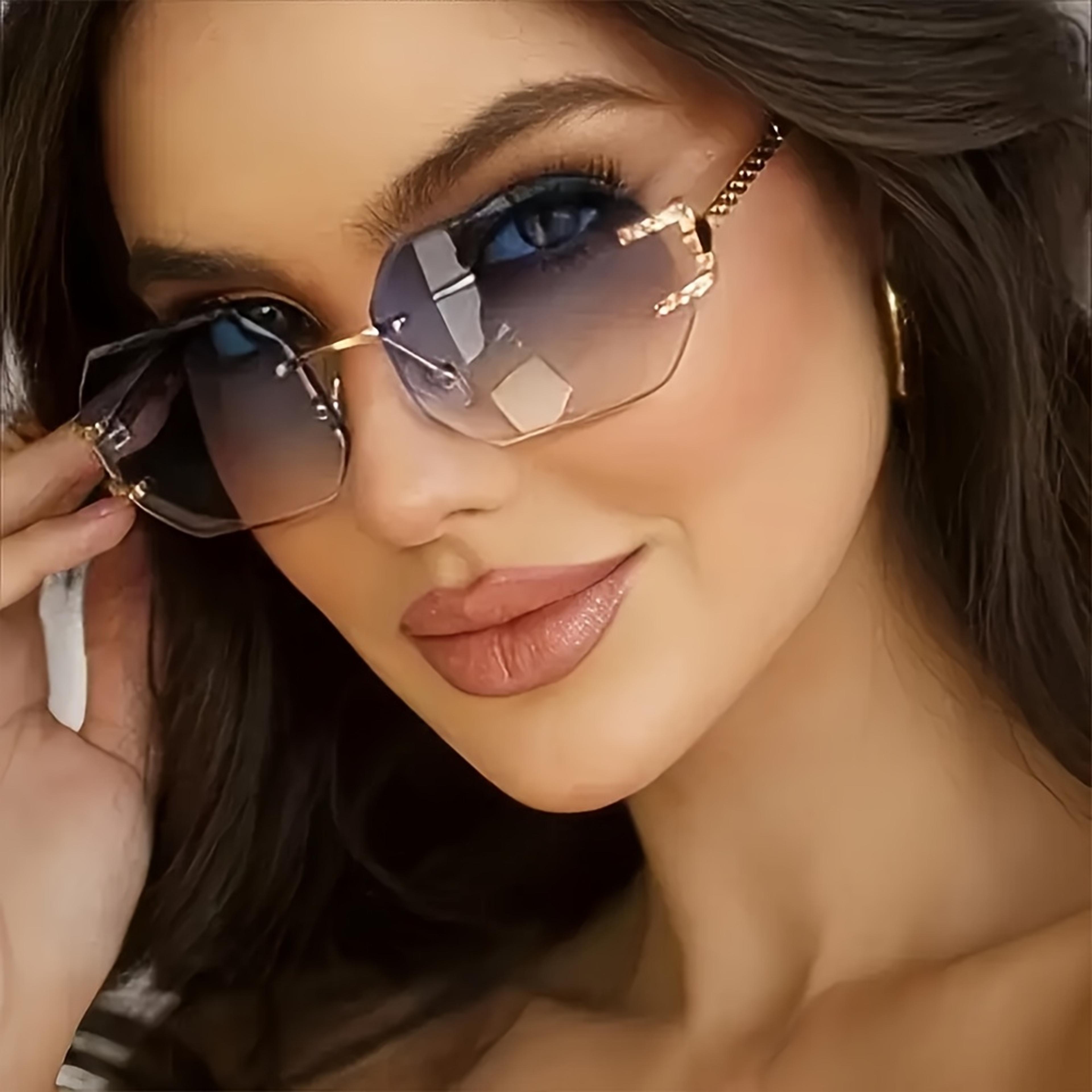 frameless women's sunglasses uv protection rectangle fashion shades