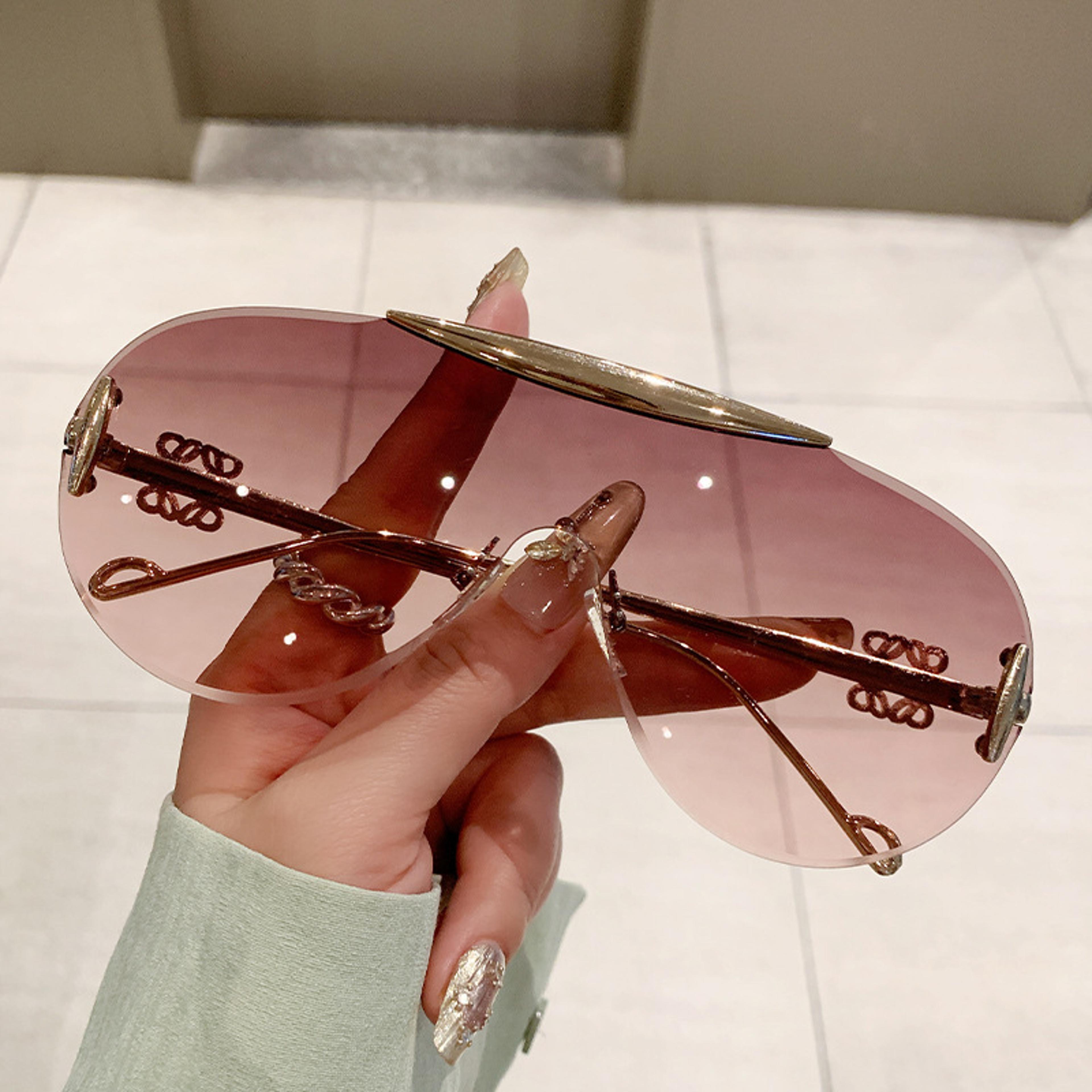 oversized shield sunglasses for women rimless gradient fashion shades