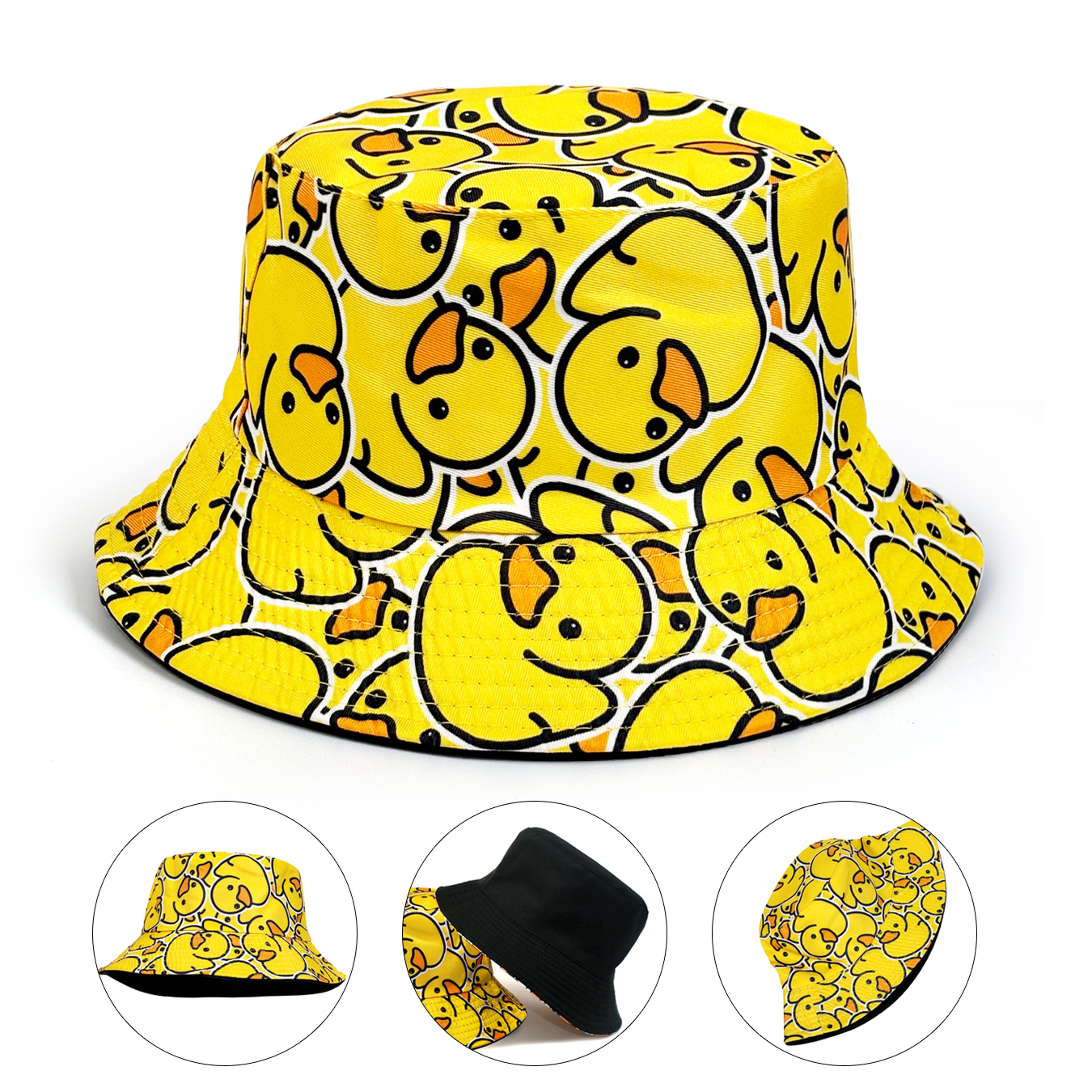 reversible cartoon duck bucket hat foldable lightweight unisex sun protection hat for beach & travel