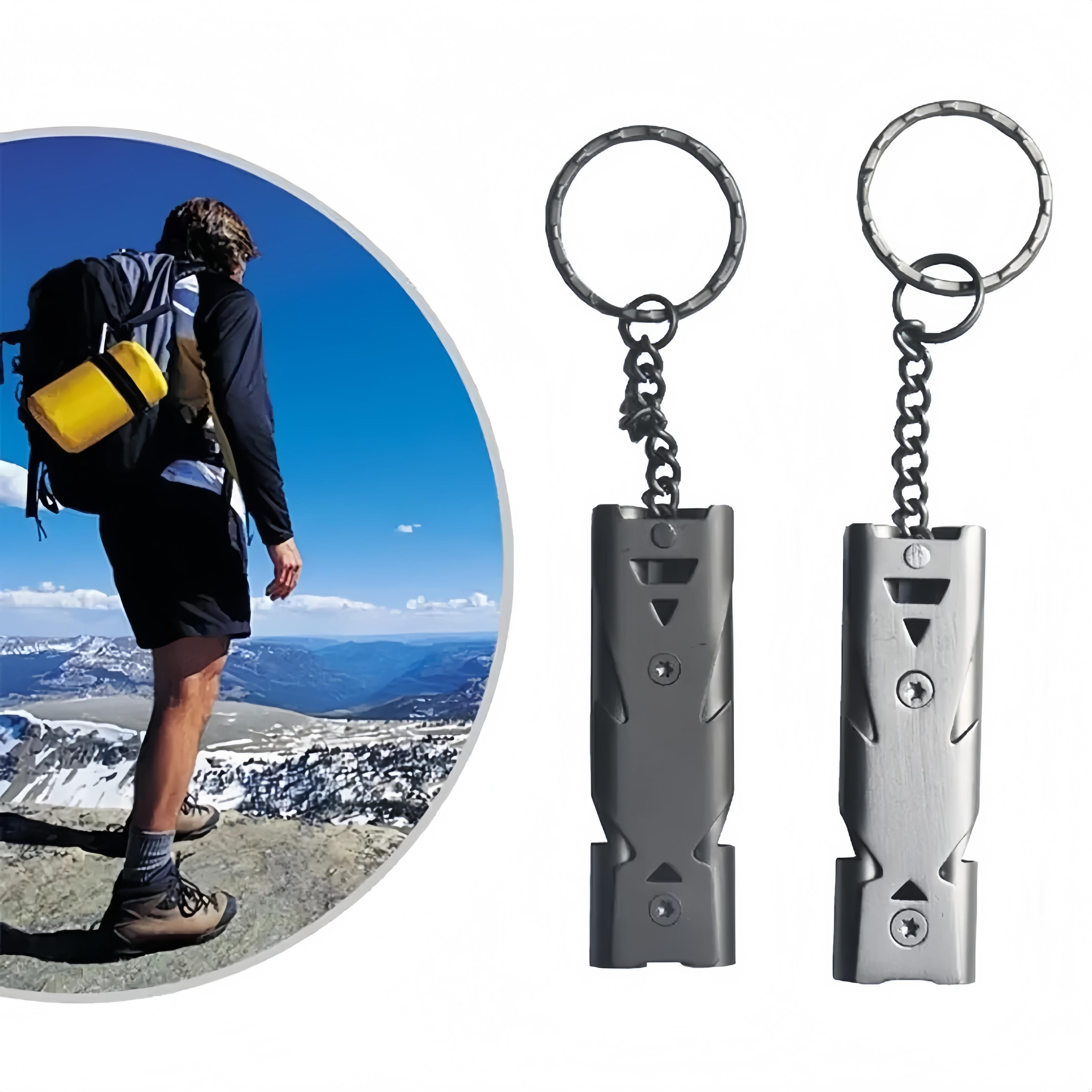 emergency survival whistle double tube high decibel safety keychain for camping, hiking & outdoor rescue