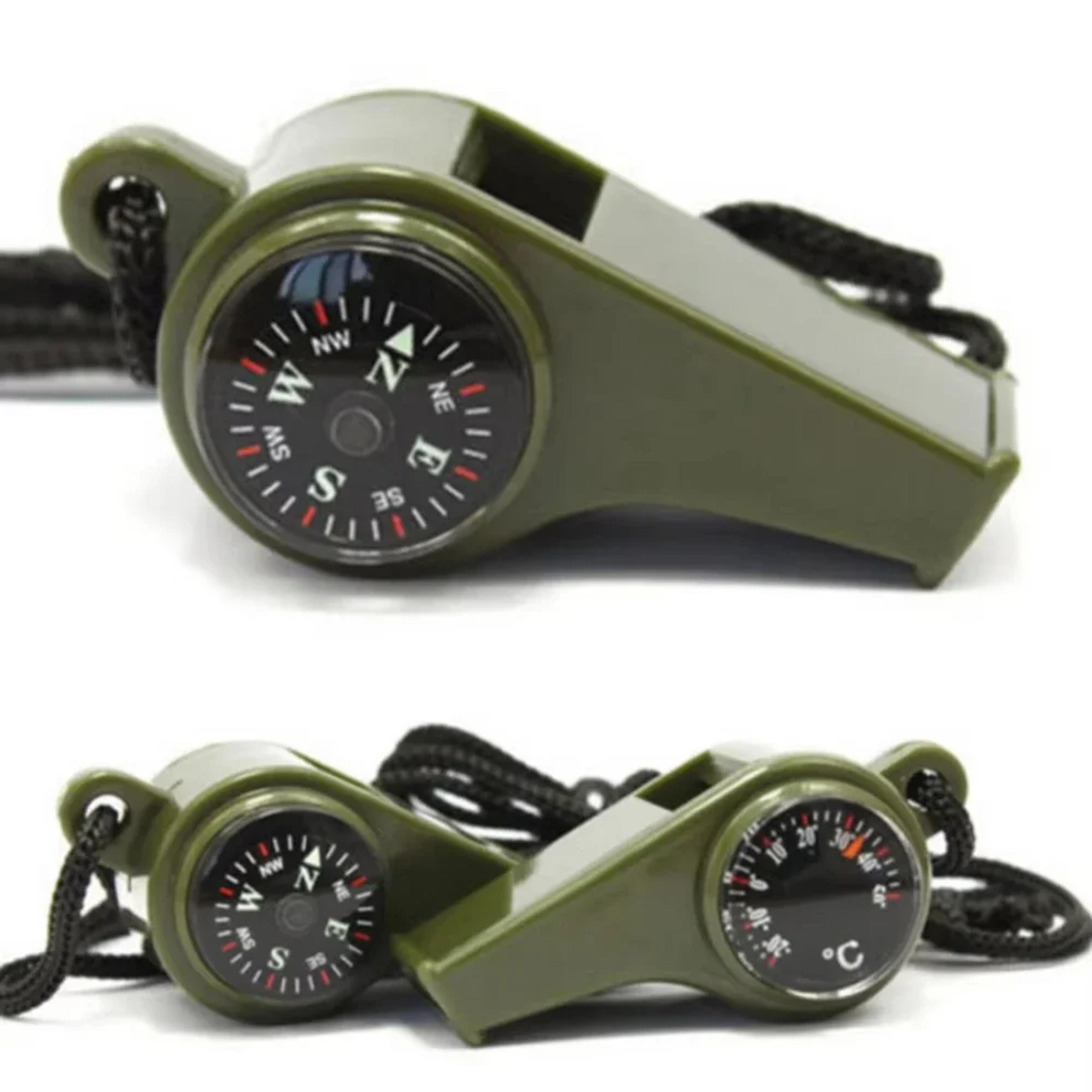 survival whistle with camping compass & thermometer for hiking and outdoor emergency kit