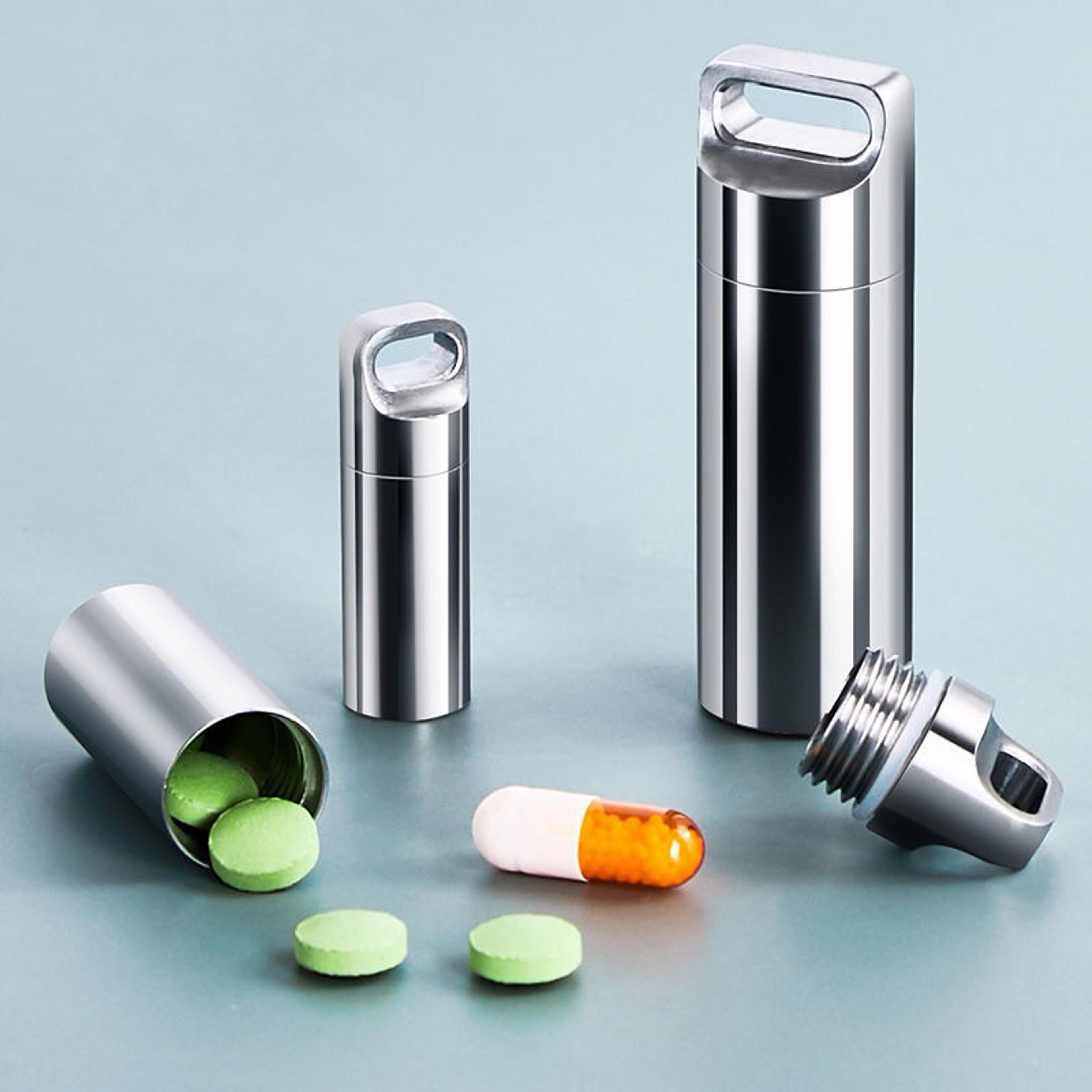 portable waterproof pill container stainless steel edc survival capsule for travel, camping & emergency storage
