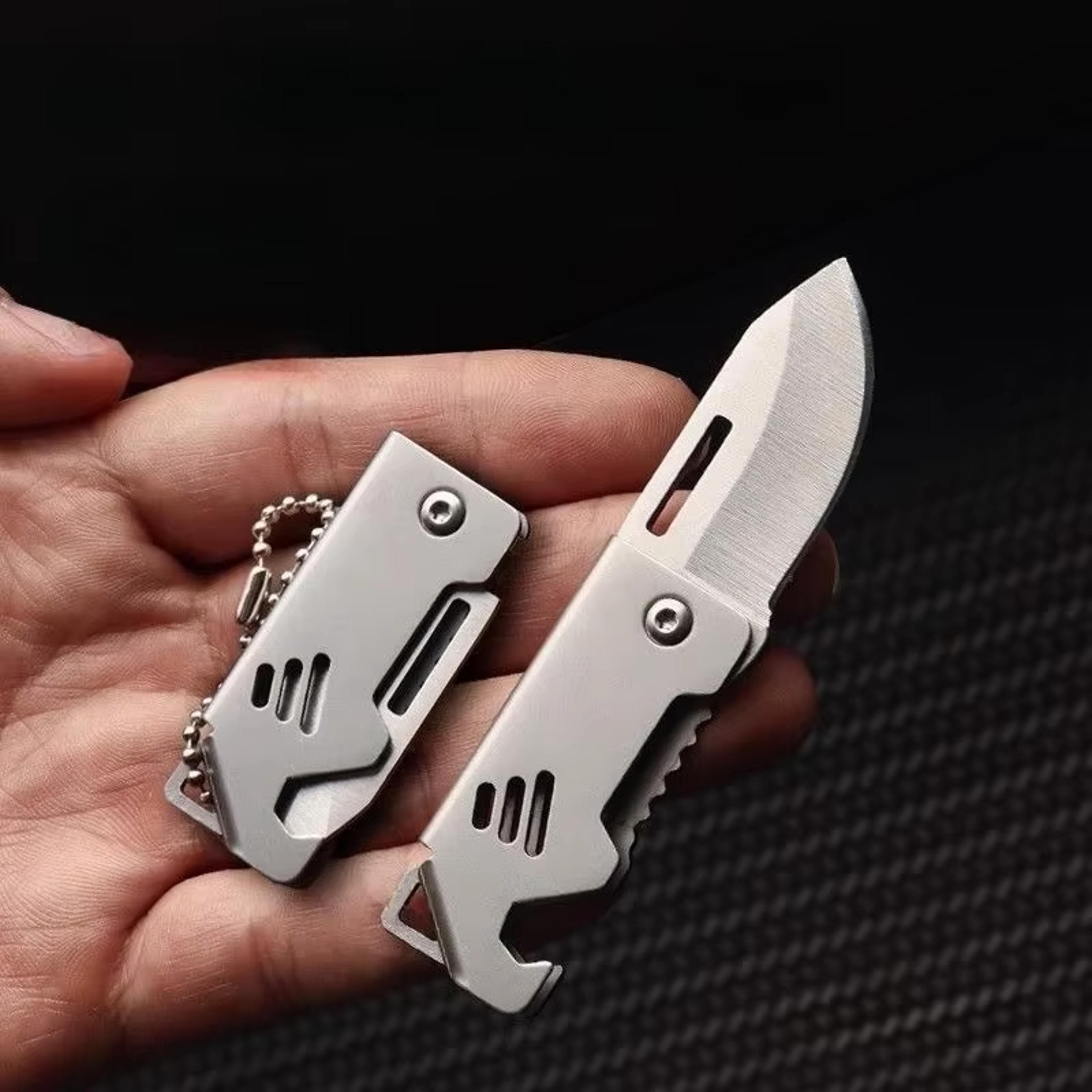 mini folding edc pocket knife with d2 stainless steel blade and keychain for camping & everyday carry