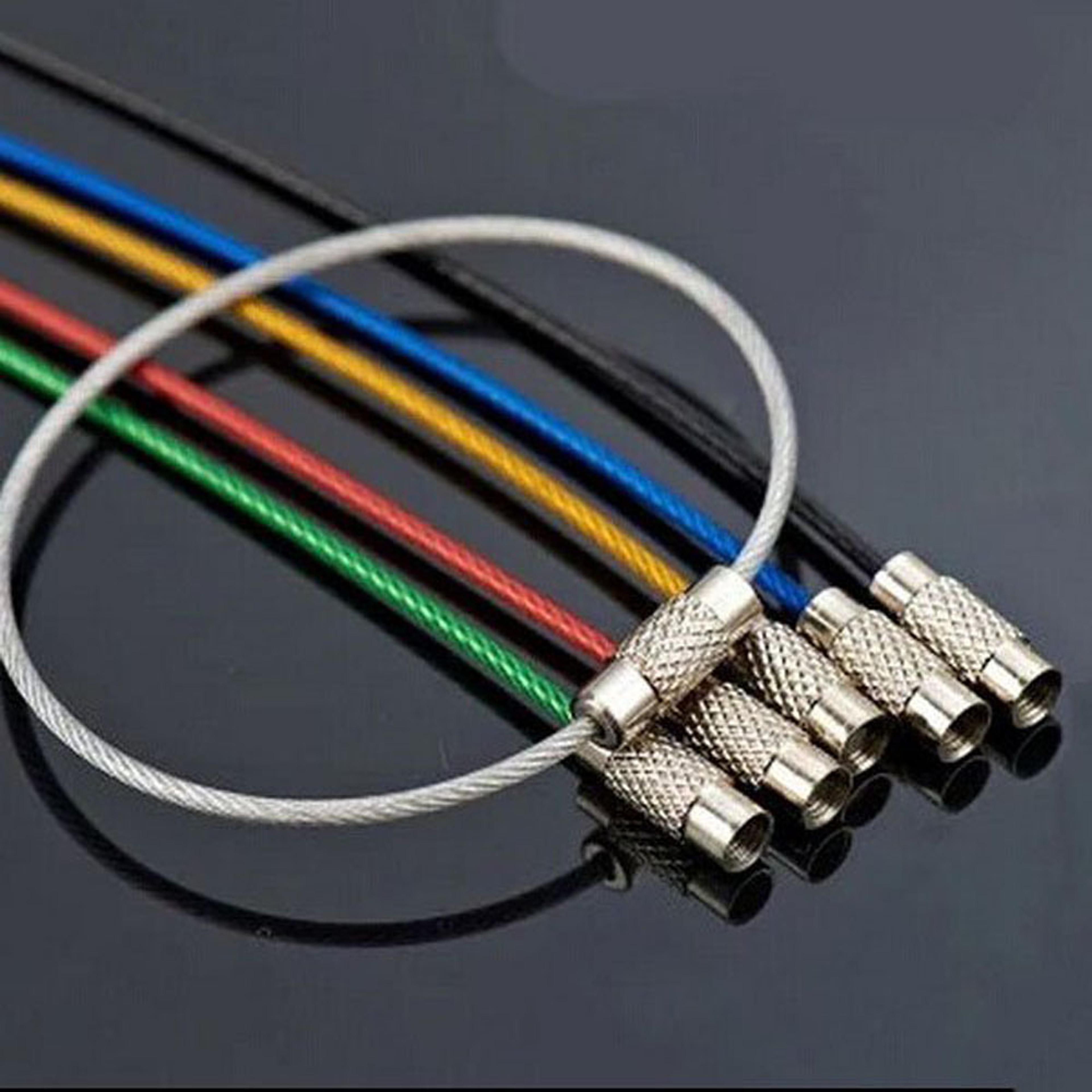edc keychain stainless steel screw lock wire keyring set with carabiner key holders