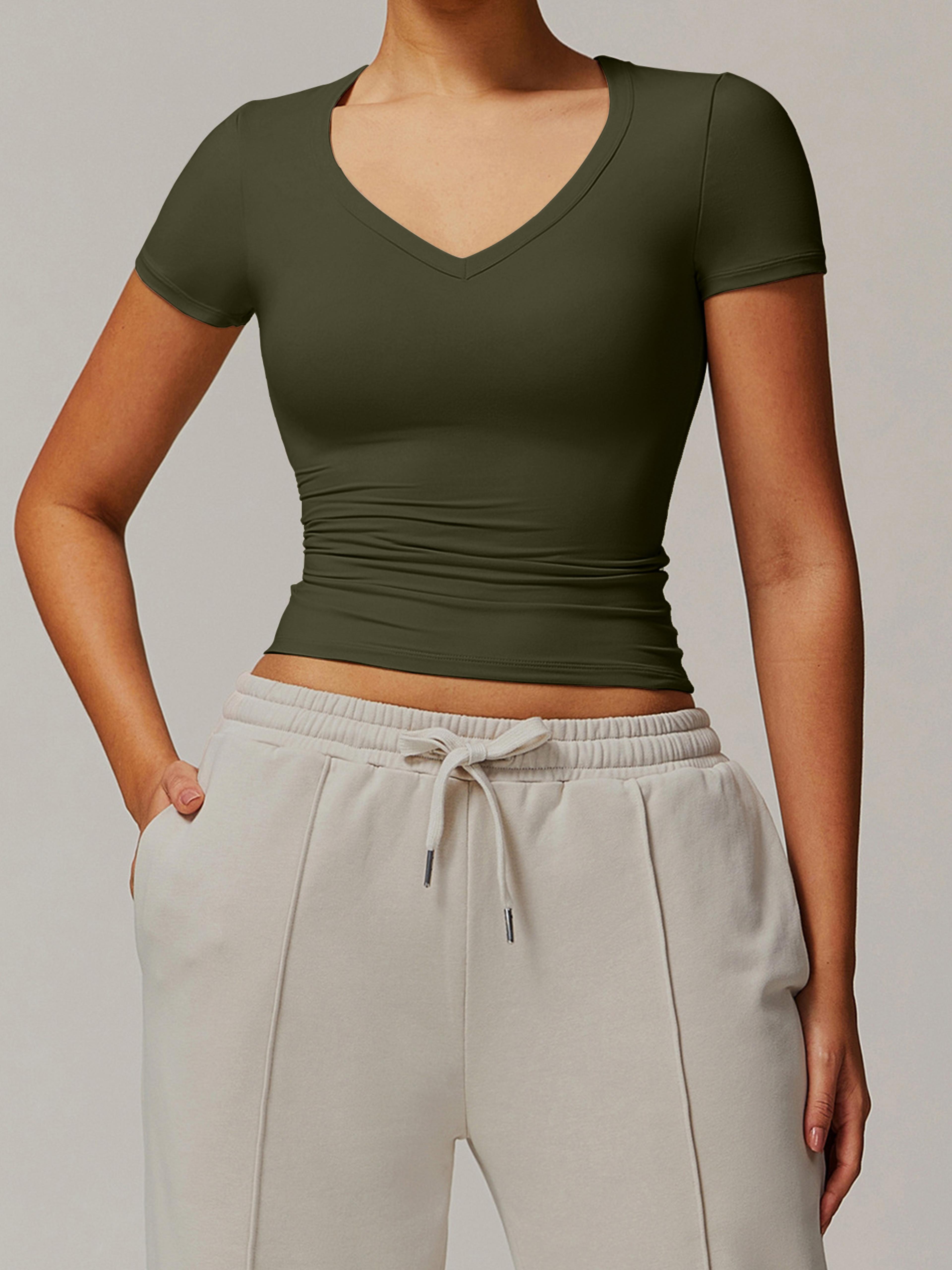 women's v neck gym shirt slim fit workout top for yoga, running & everyday activewear