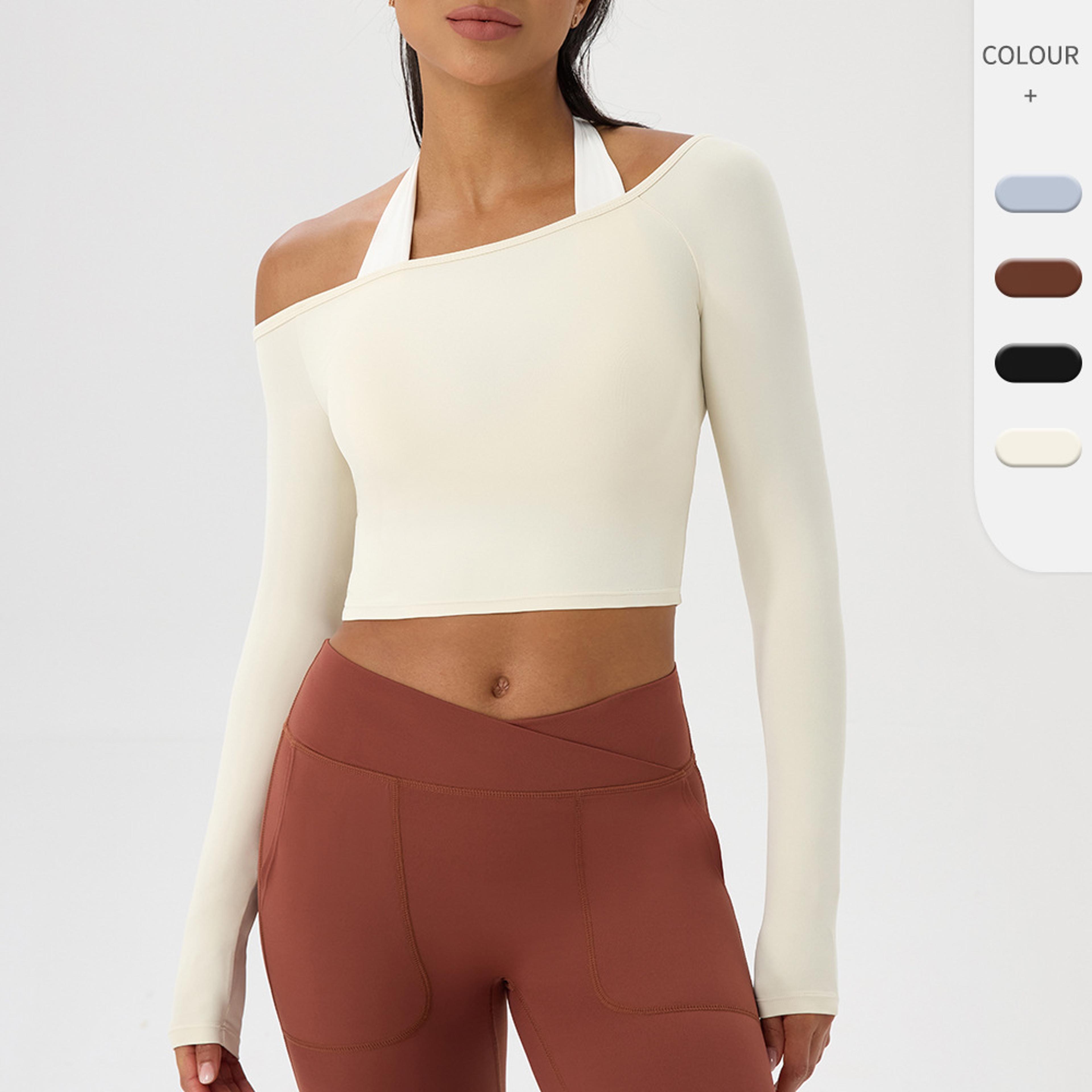 one shoulder yoga top for women quick dry long sleeve fitness shirt