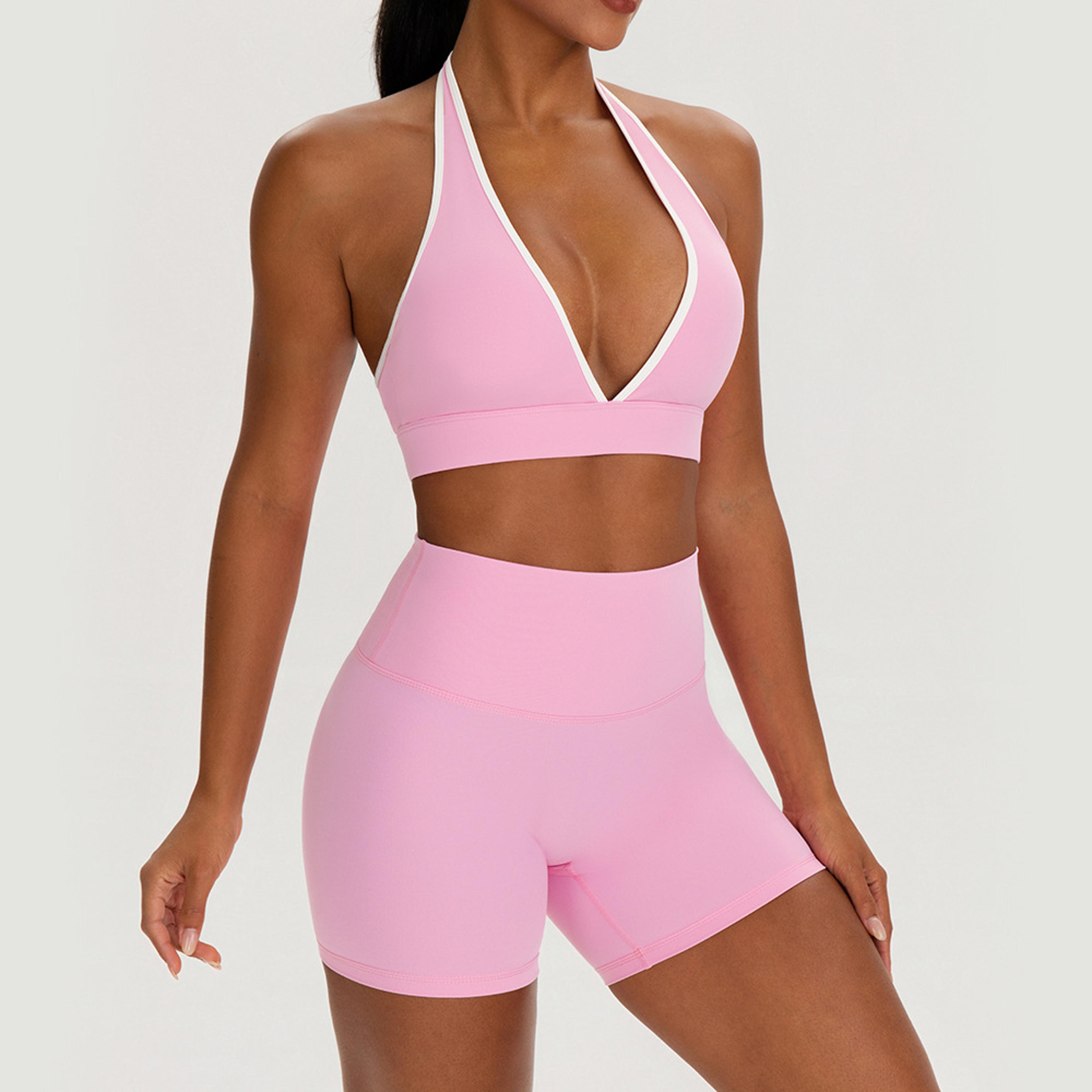 quick dry workout set for women with sports bra and high waist shorts