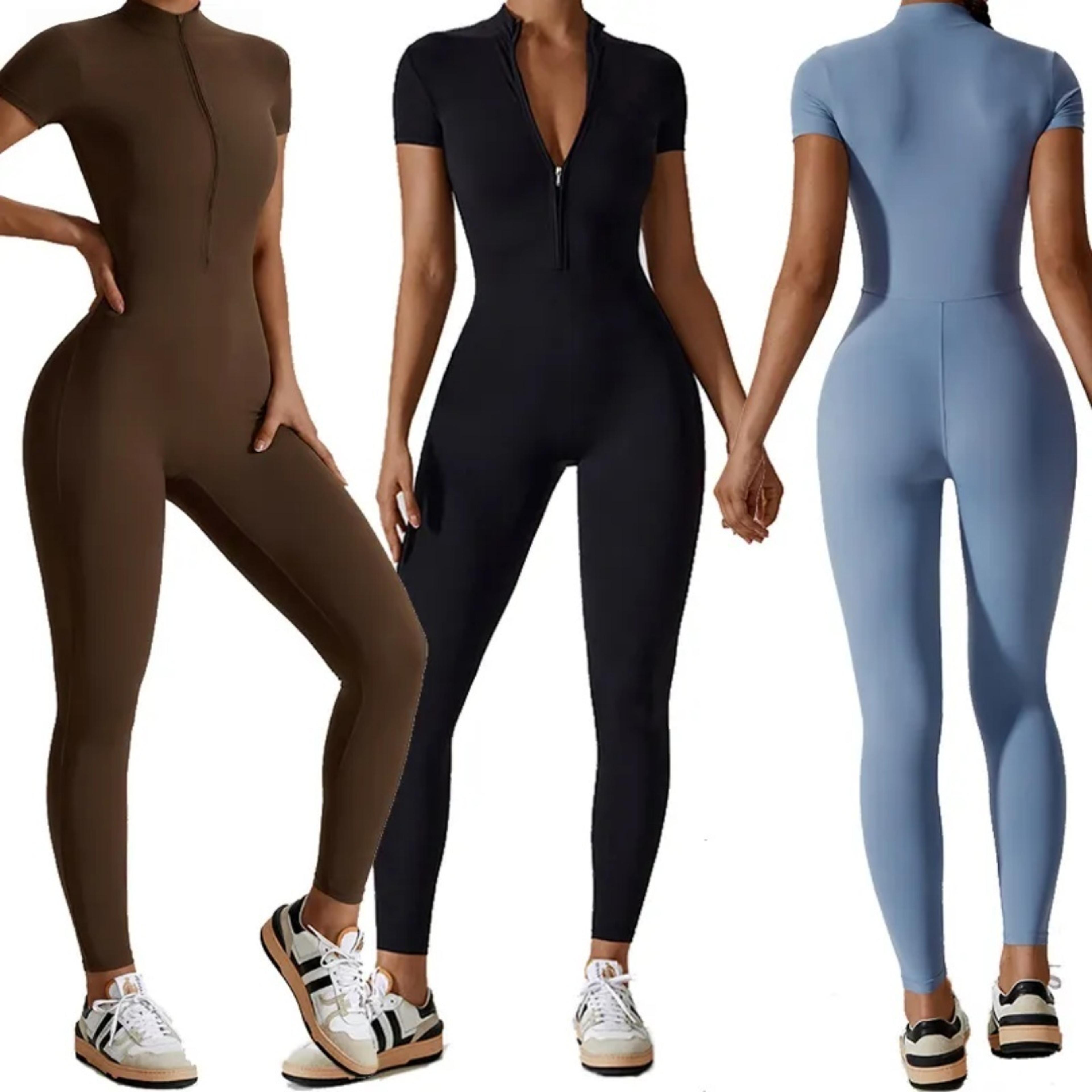 women's zip front yoga jumpsuit quick dry short sleeve fitness romper