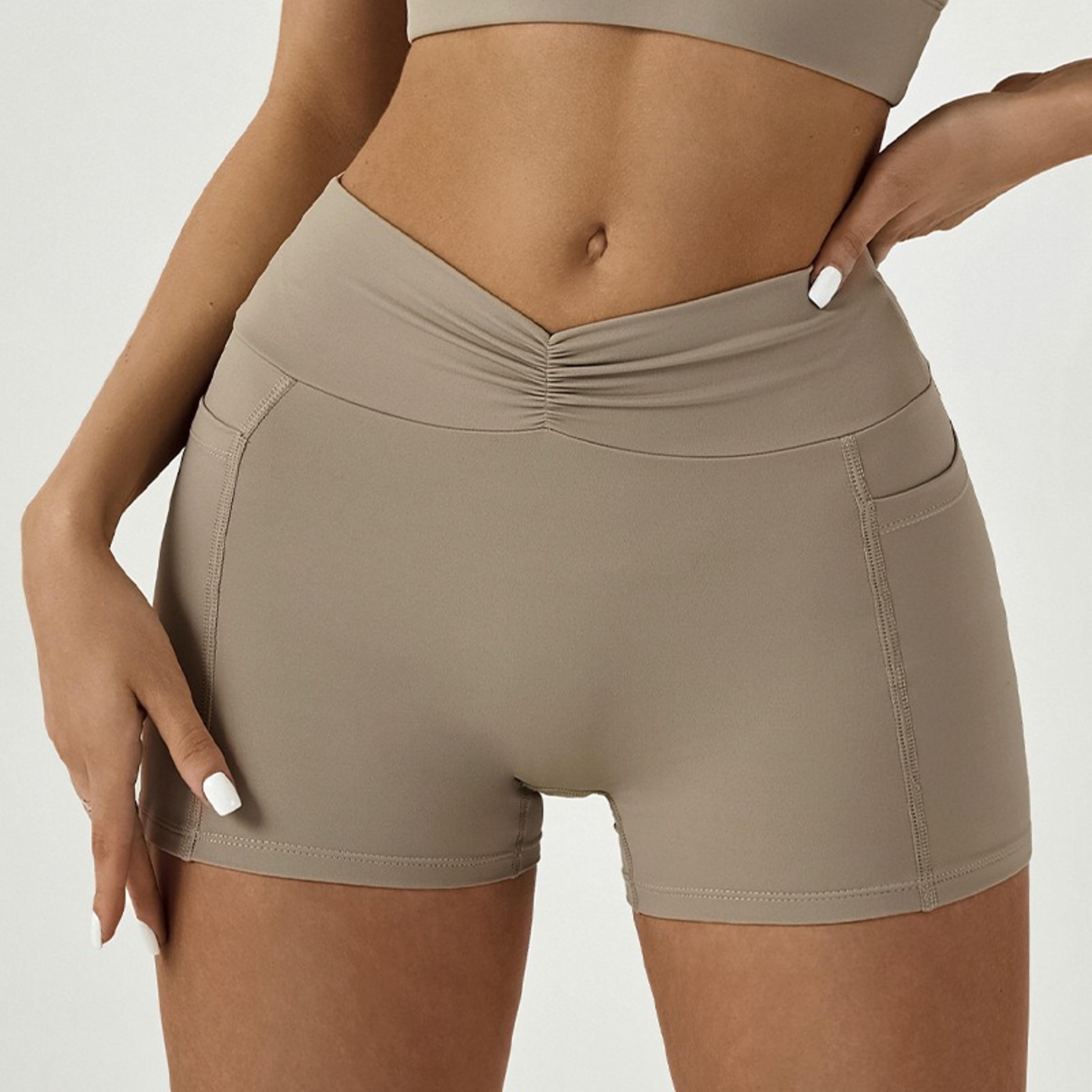 sculpt fit high waisted yoga shorts with pockets scrunch biker shorts for women