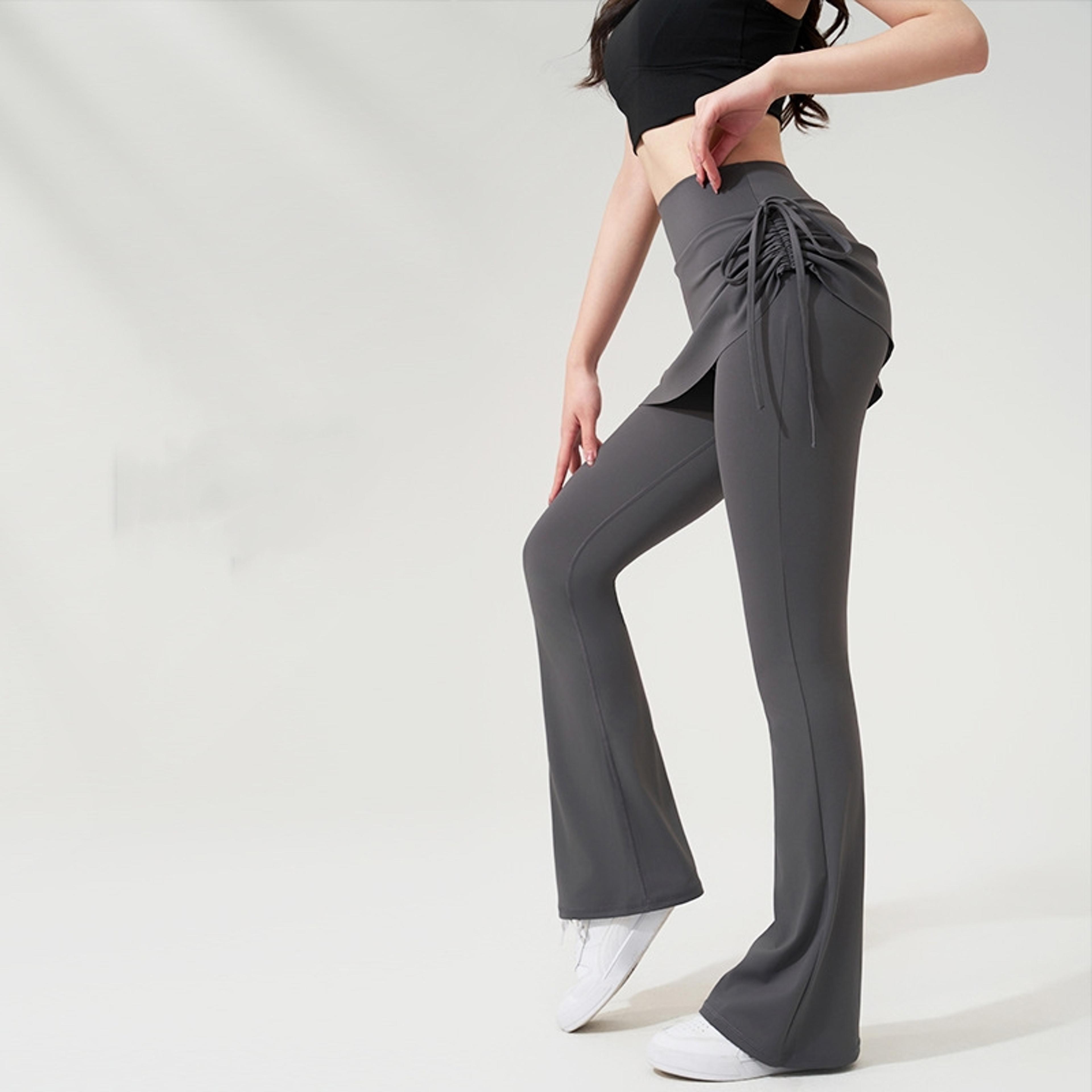 high waist flare yoga pants with built in skirt overlay for pilates & fitness