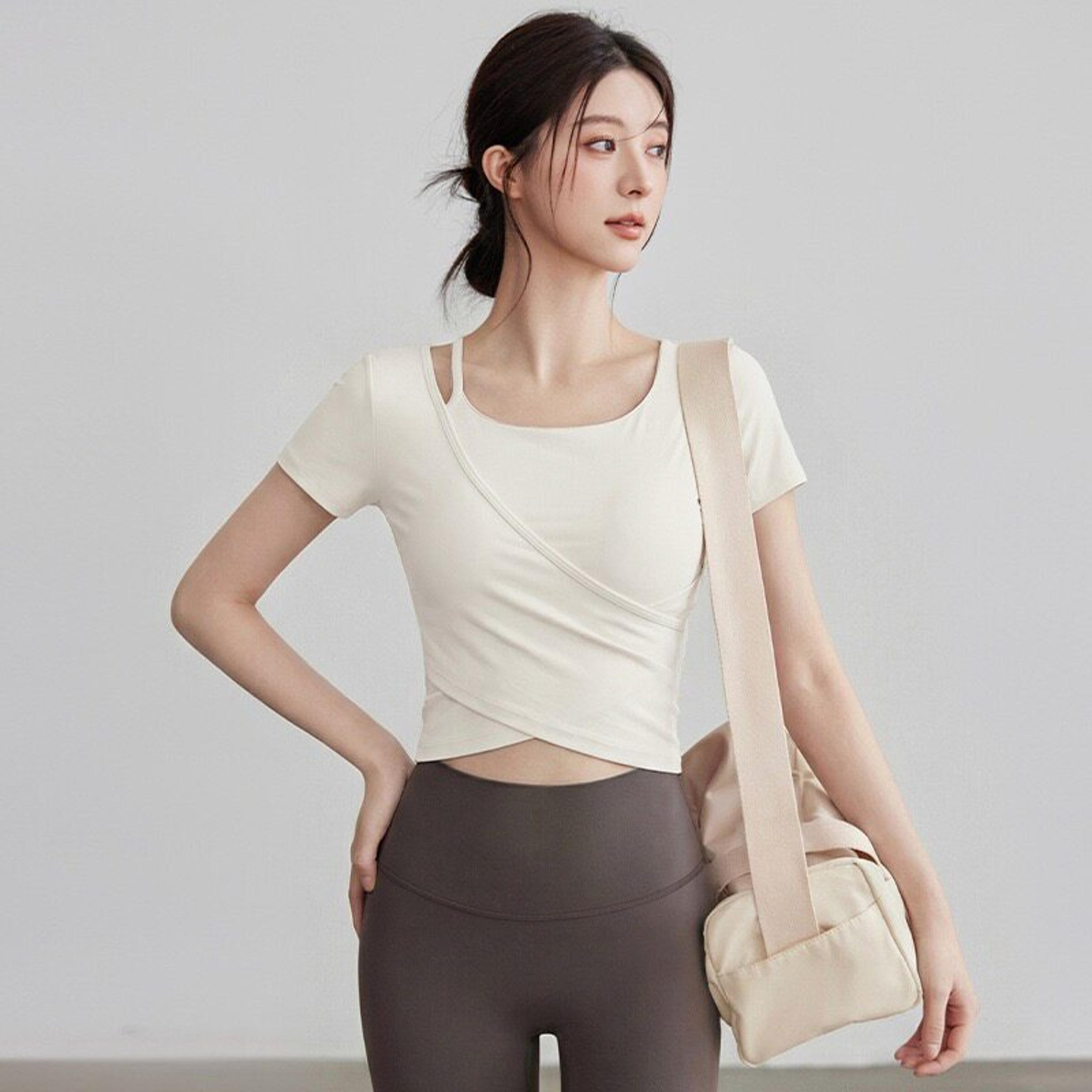 long sleeve yoga top with built in pads slim fit pilates workout shirt for women