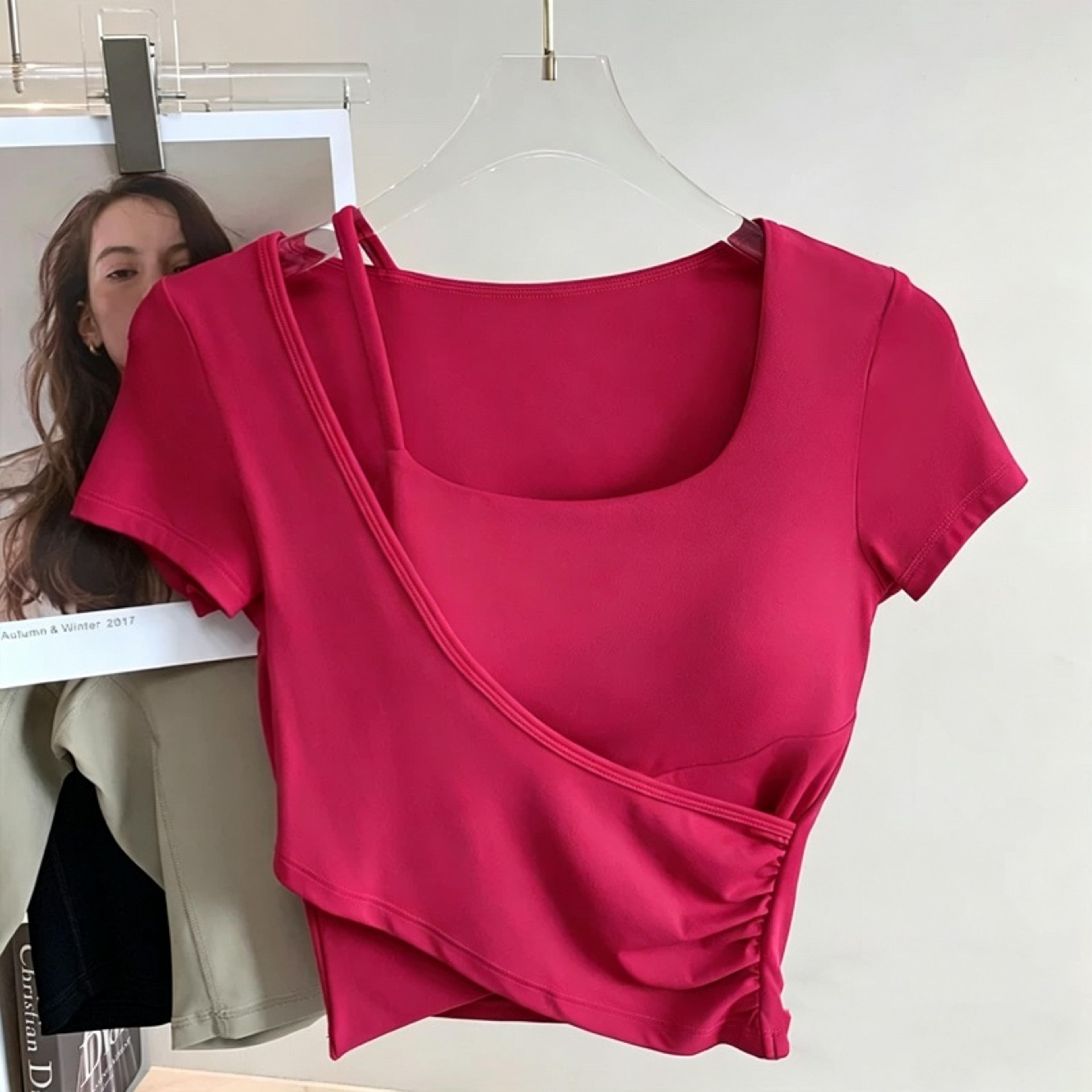 women's yoga top with built in bra pads quick dry slim fit padded workout top for pilates & gym