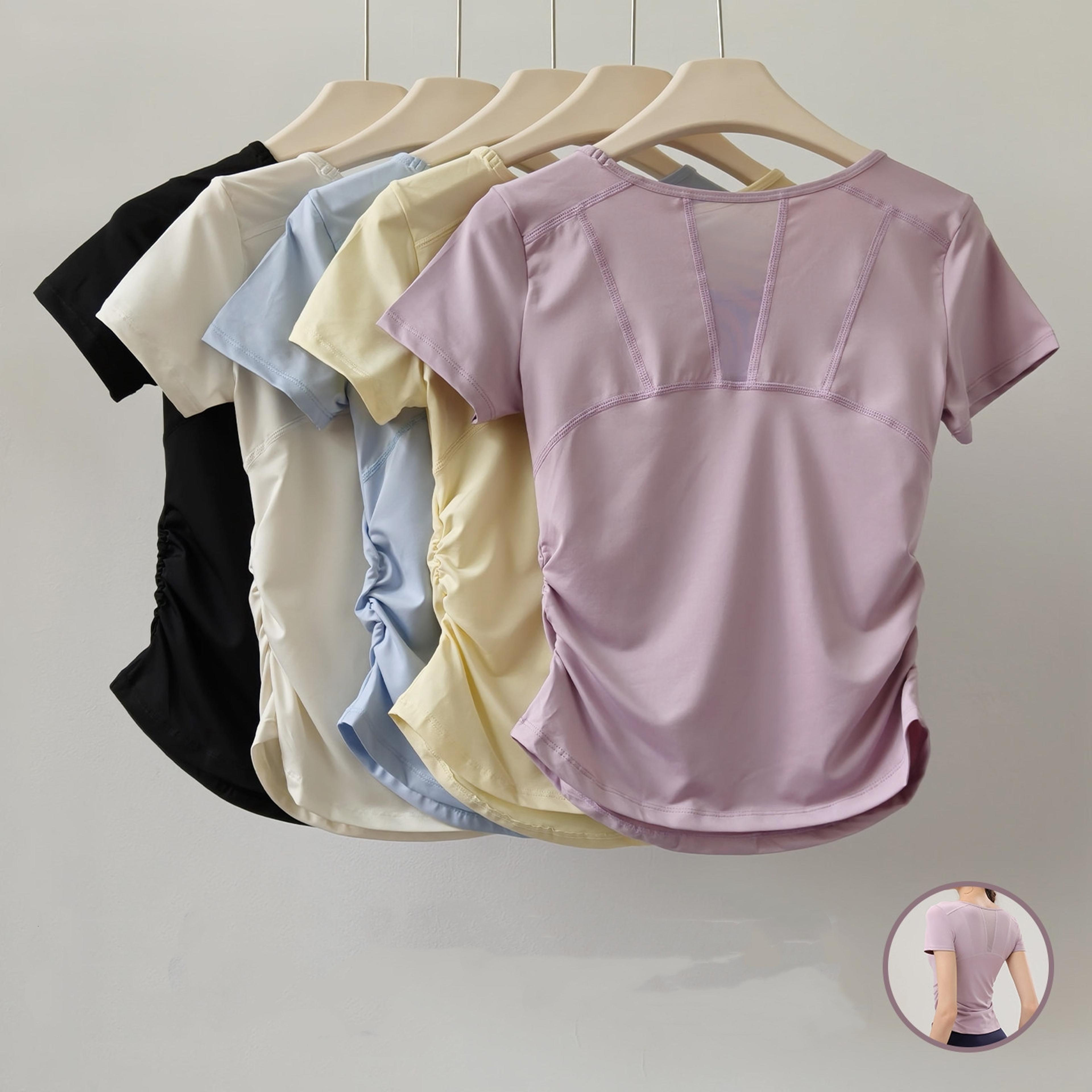 women's quick dry yoga shirt mesh breathable slim fit workout top for running & training