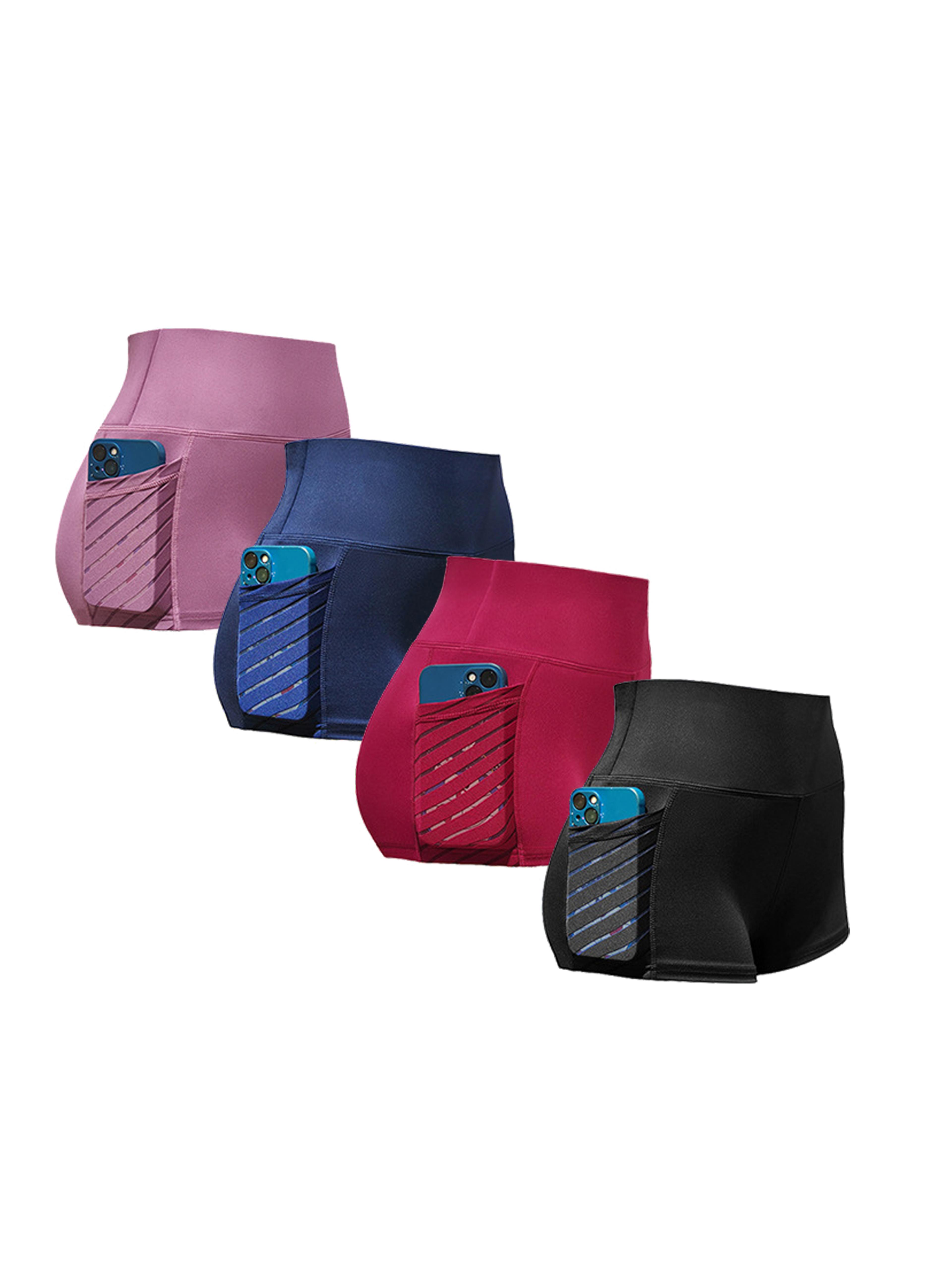 women's high waist yoga shorts with side pockets tummy control workout & running fitness shorts