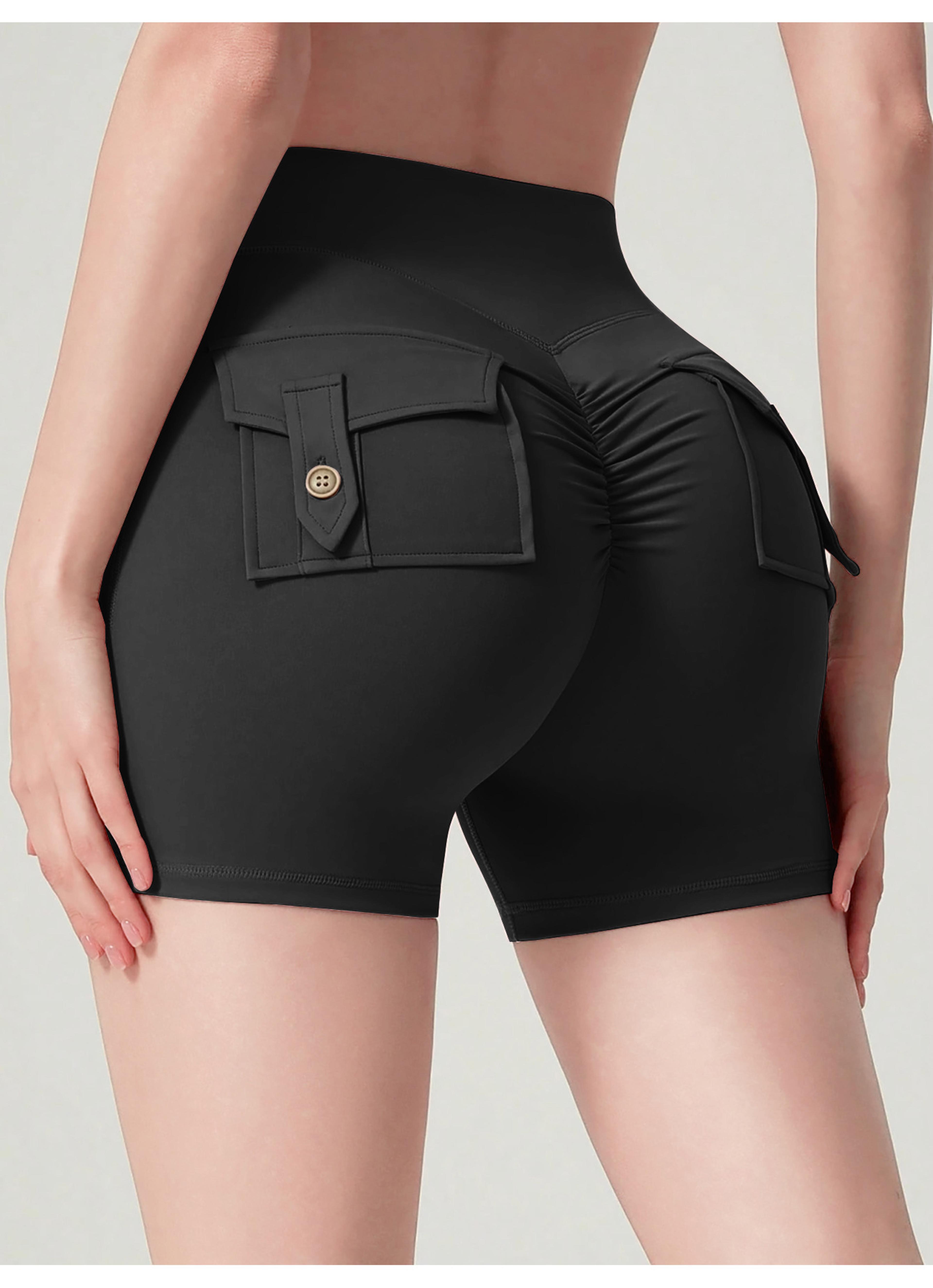 women's yoga shorts quick dry high waist butt lifting cargo workout shorts with pockets