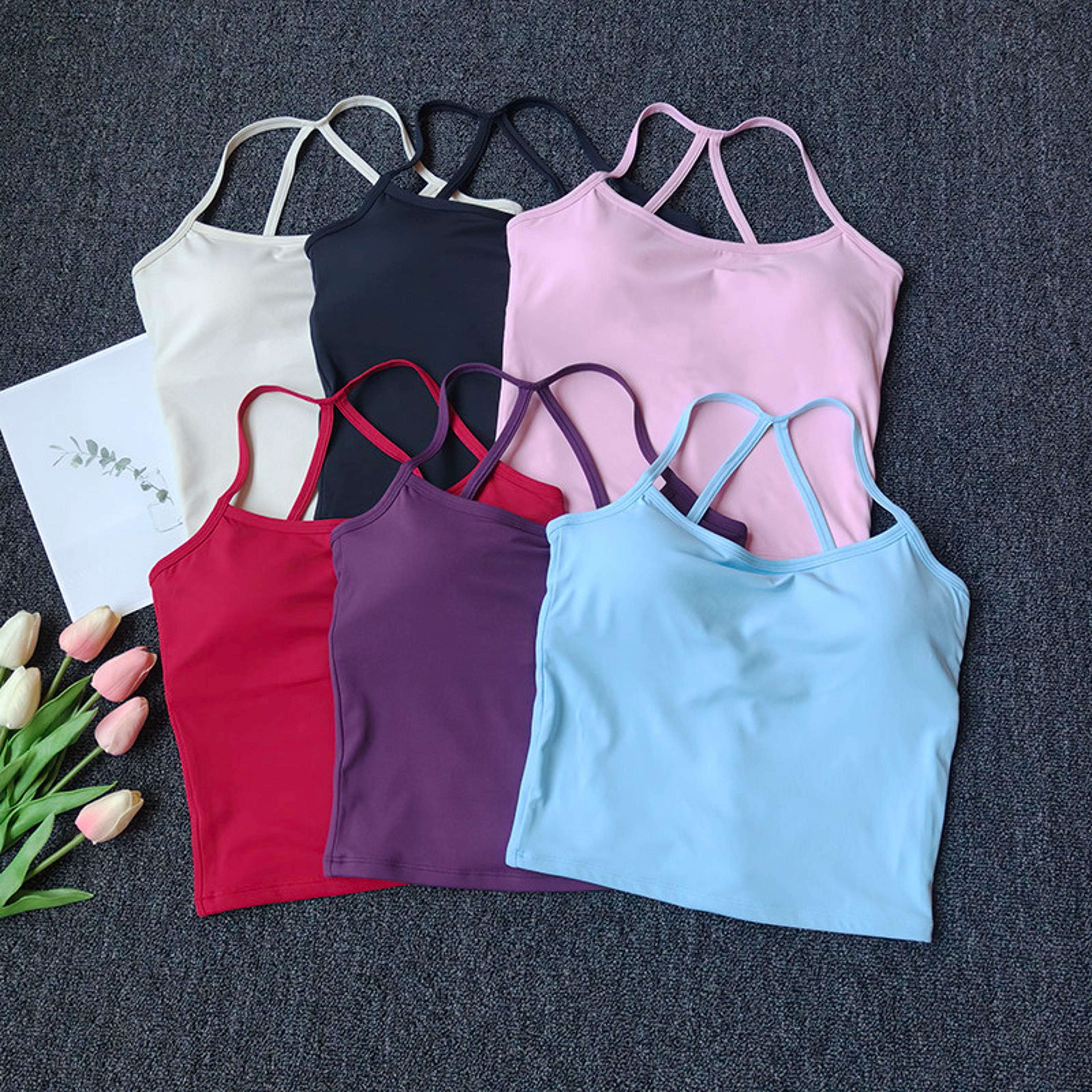 nude feel women's sports bra yoga top with built-in pads for running & fitness