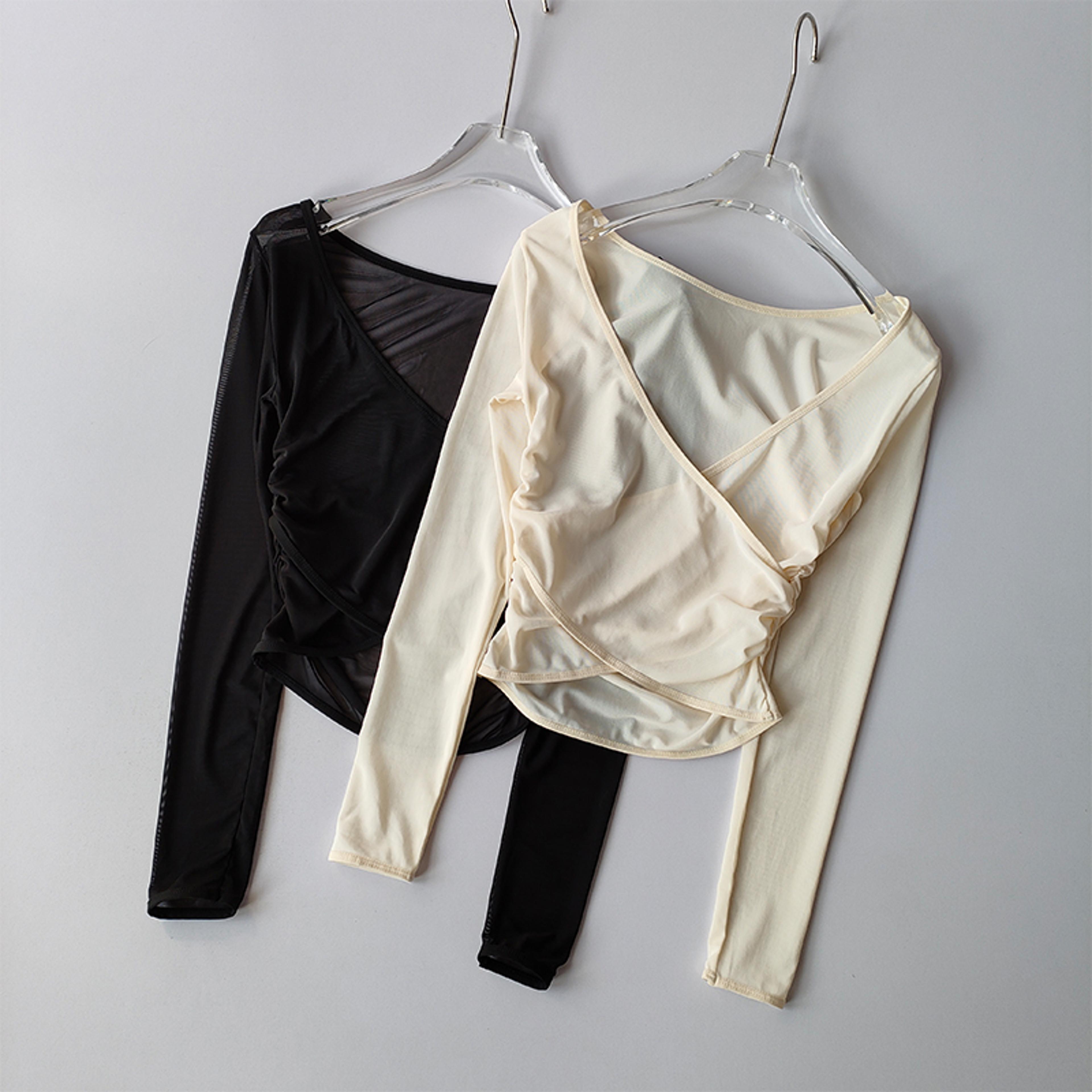 women's workout top v neck long sleeve yoga shirt with breathable mesh for running & gym