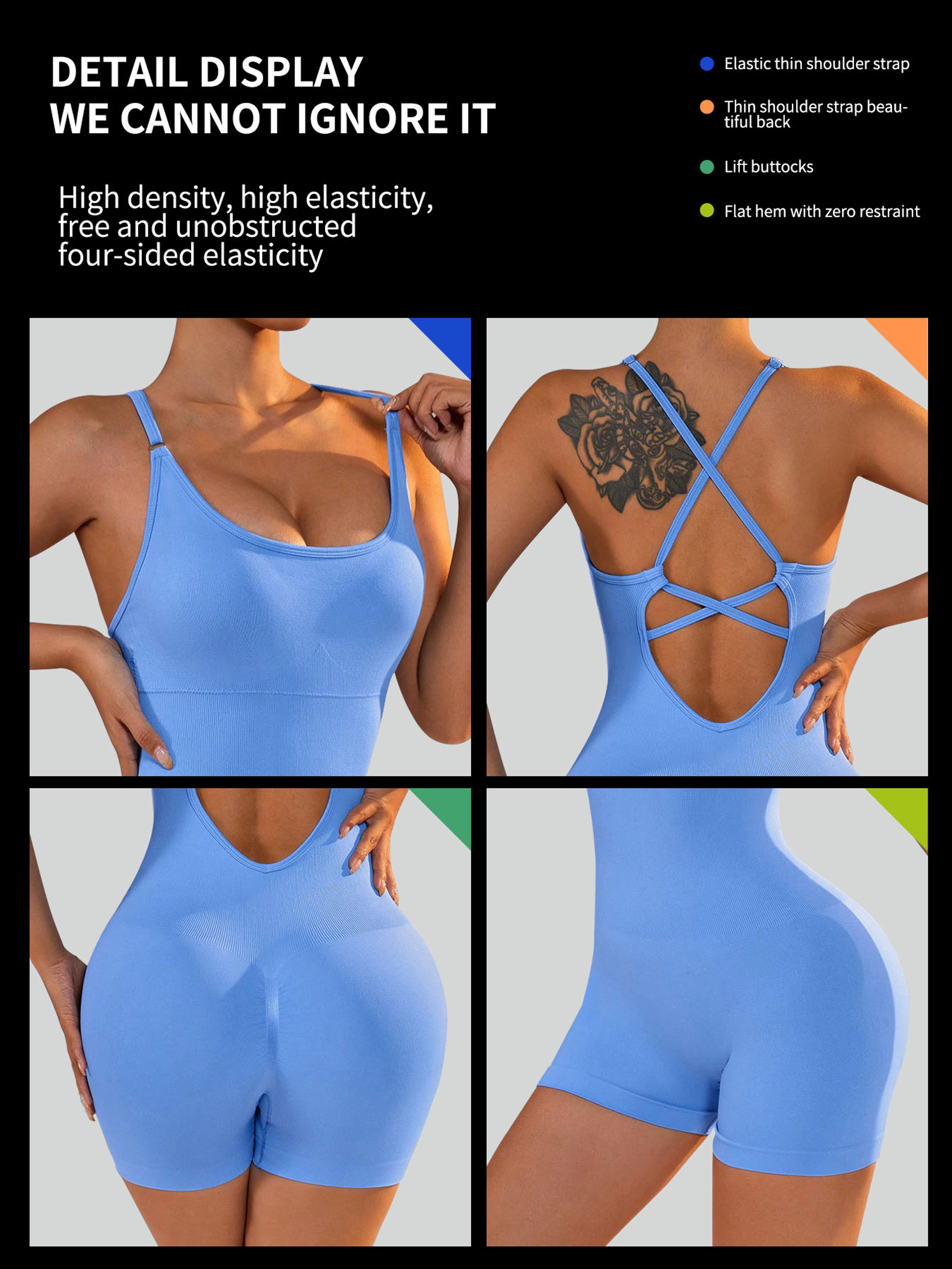 women's yoga jumpsuit cross back scrunch shorts one piece workout romper