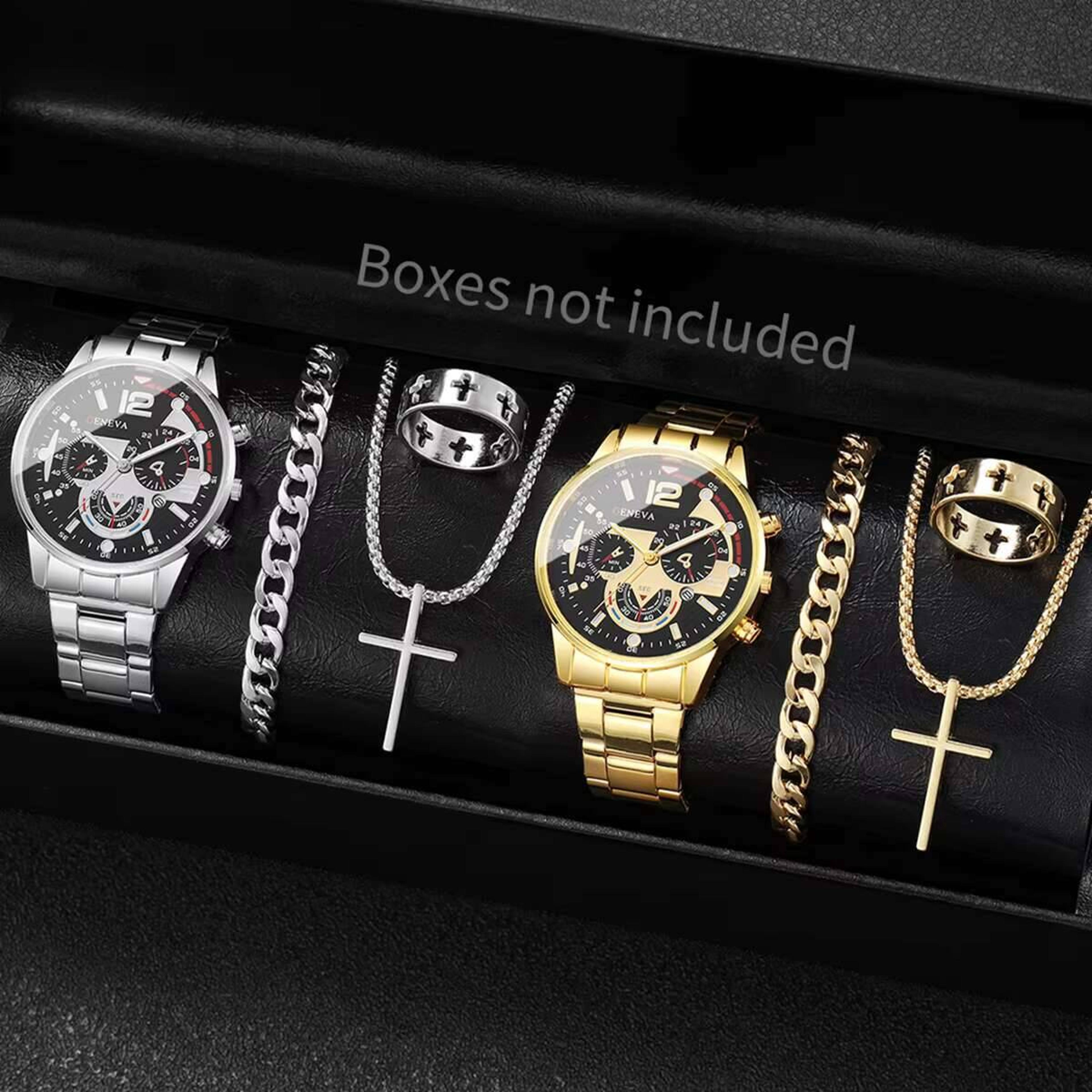 luxury men's quartz watch & bracelet set business watch for men gift collection