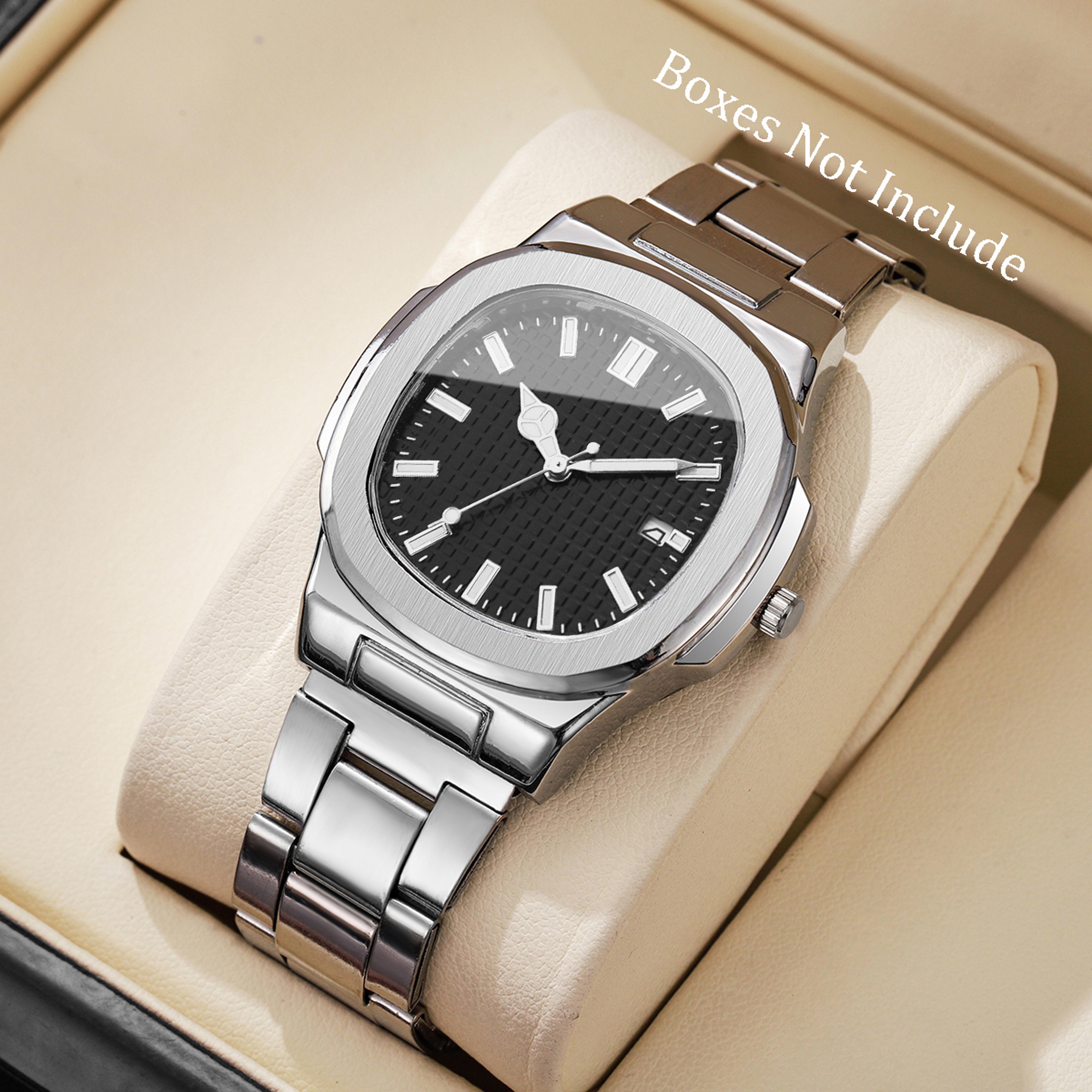 luxury square men's watch with calendar, quartz watch for men, minimalist business dress timepiece