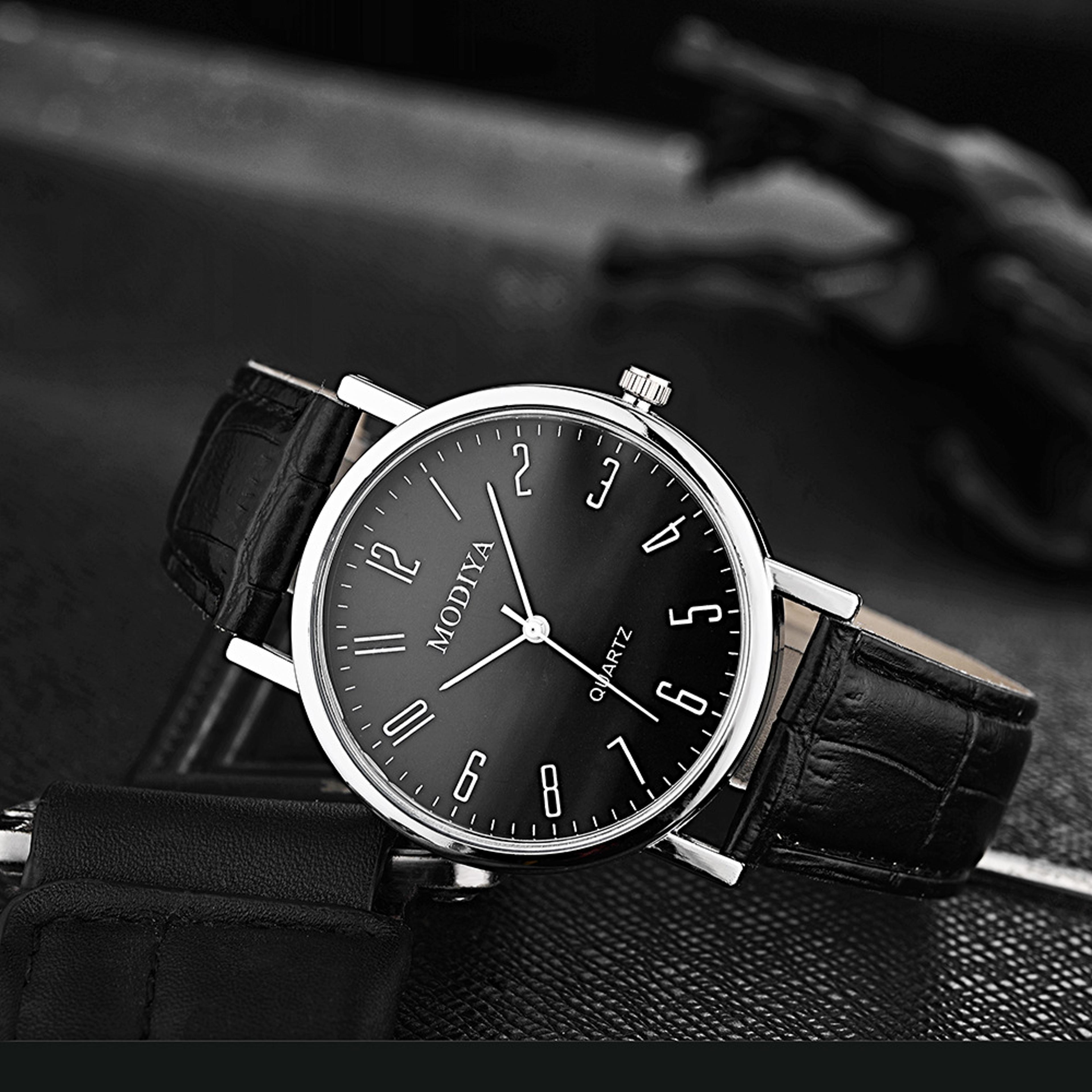 men's business quartz watch & pu leather bracelet gift casual round wristwatch
